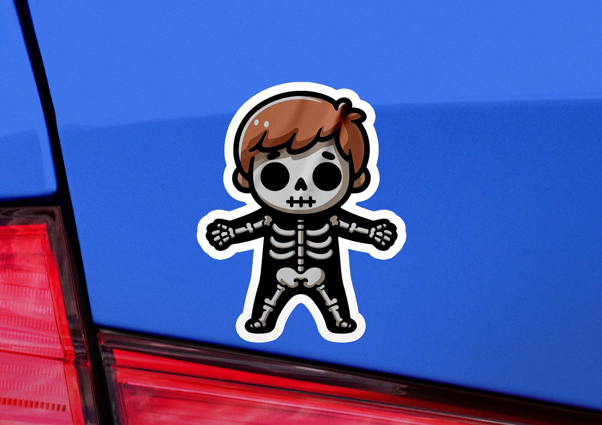 a sticker of a skeleton in a skeleton suit