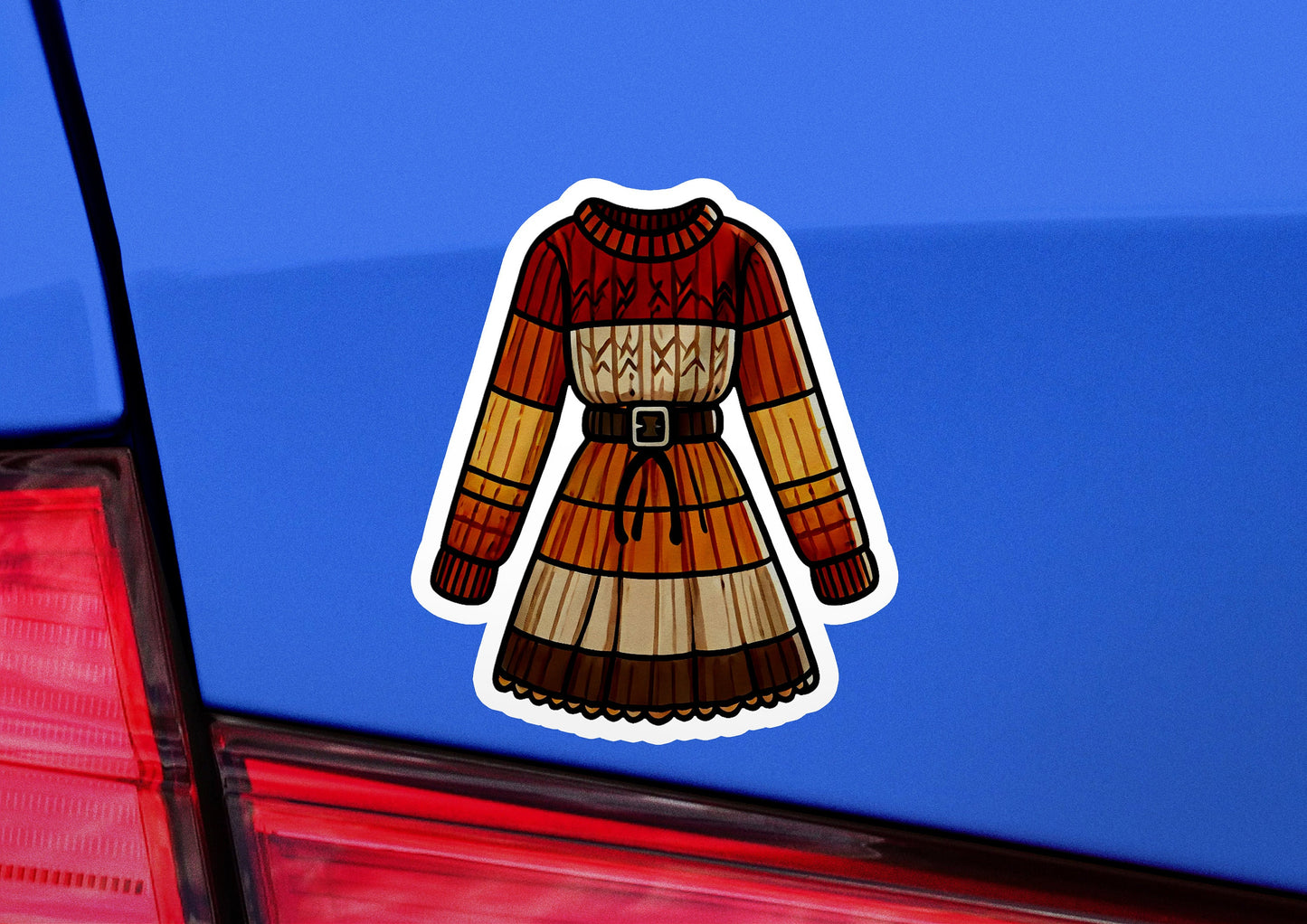 a sticker of a dress on the back of a car