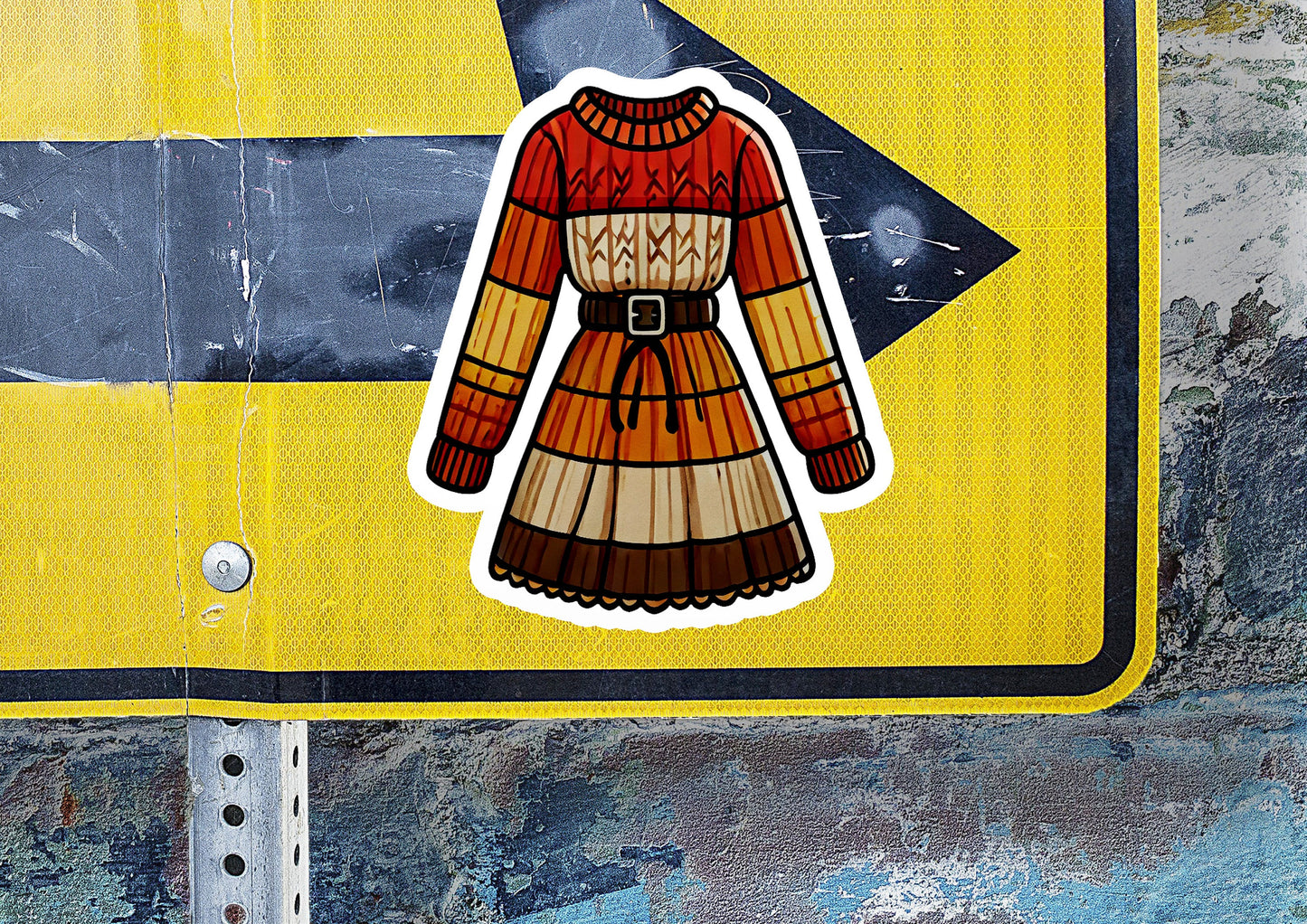 a sticker of a dress on a street sign