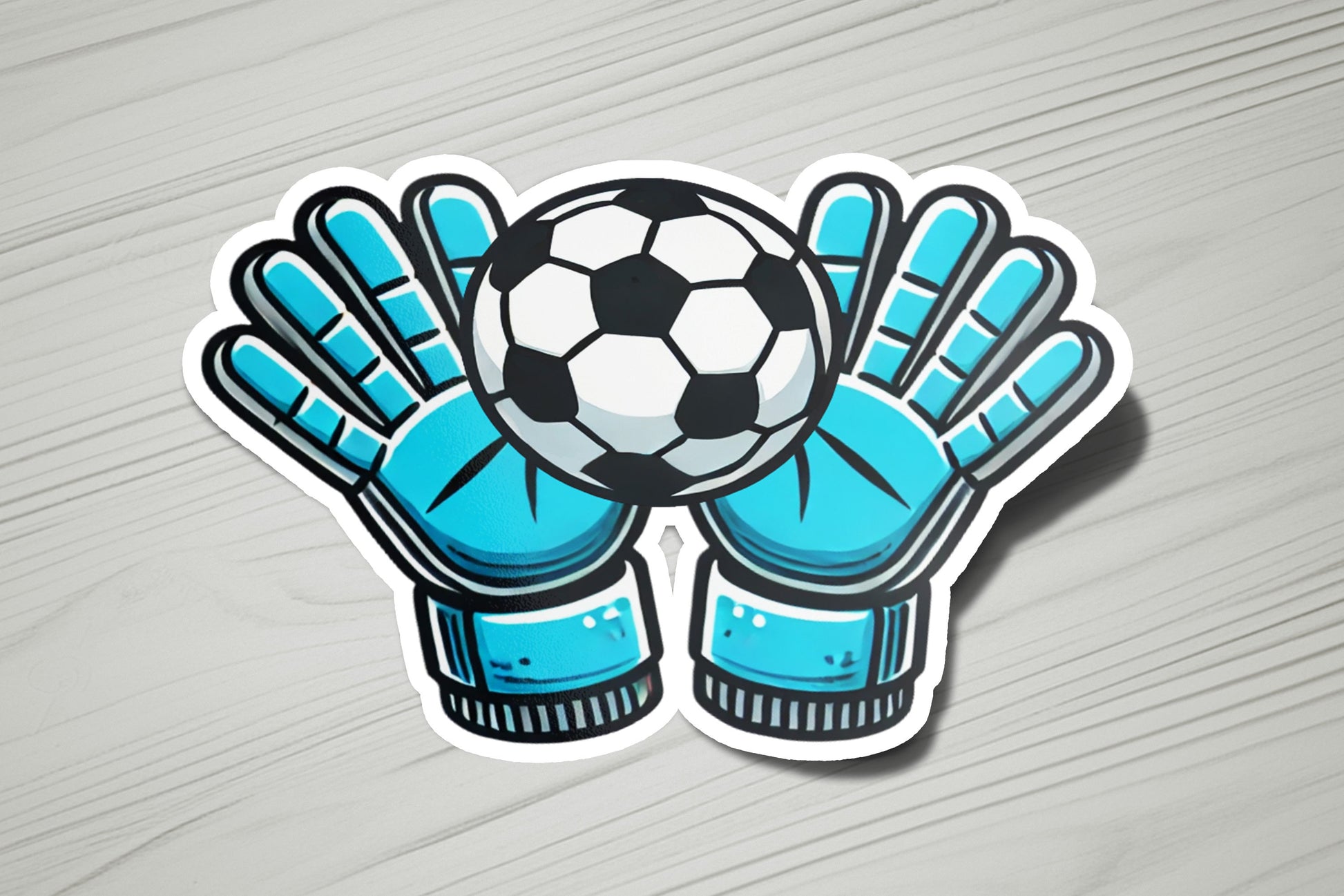 a sticker of a soccer glove with a soccer ball in it