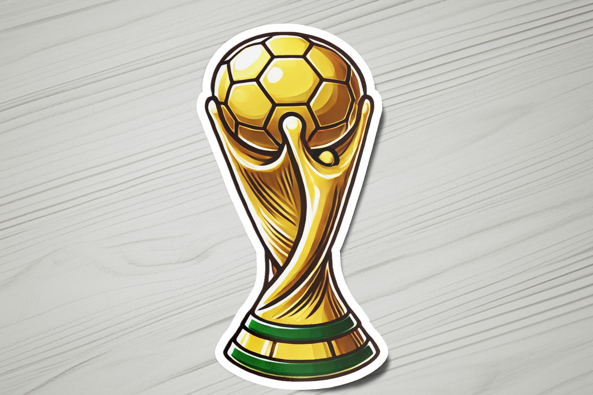 a sticker of a soccer ball on a wooden surface