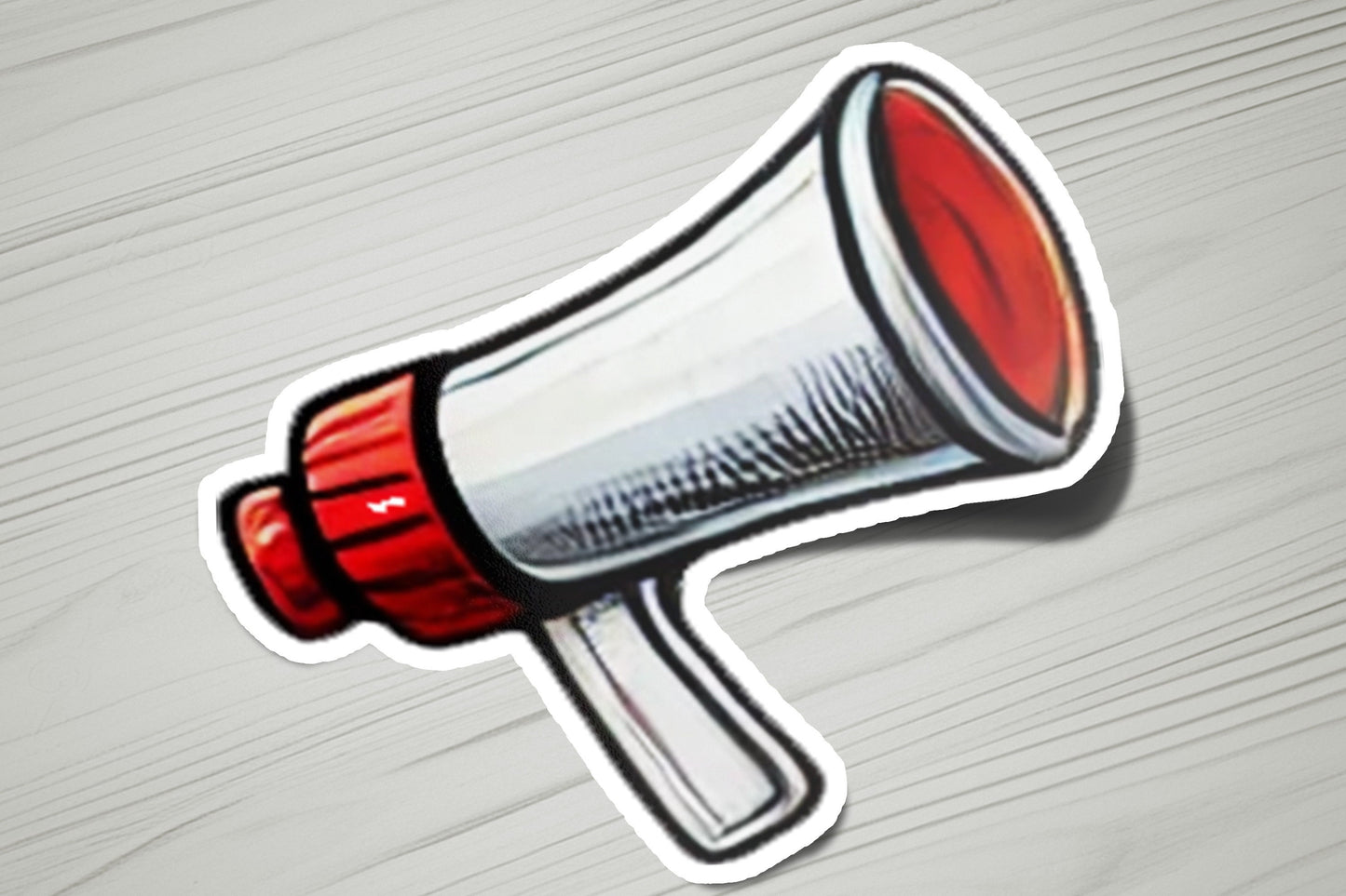 a sticker of a red and white megaphone