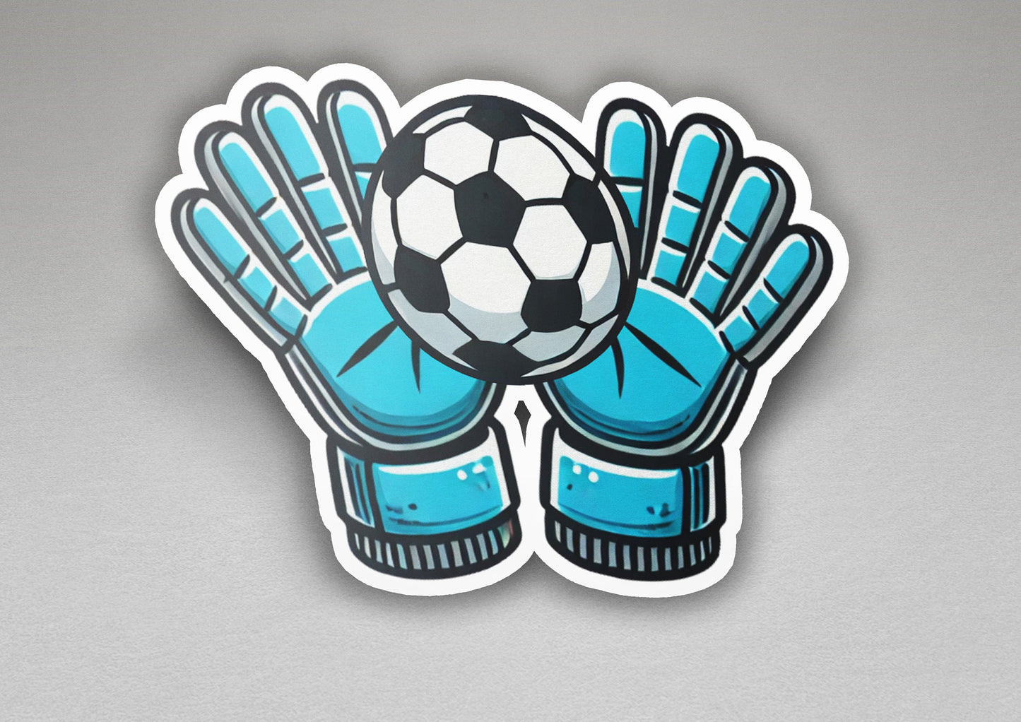 a sticker of a soccer ball and gloves