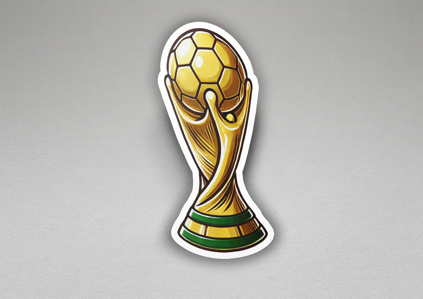 a sticker of a soccer ball on top of a trophy