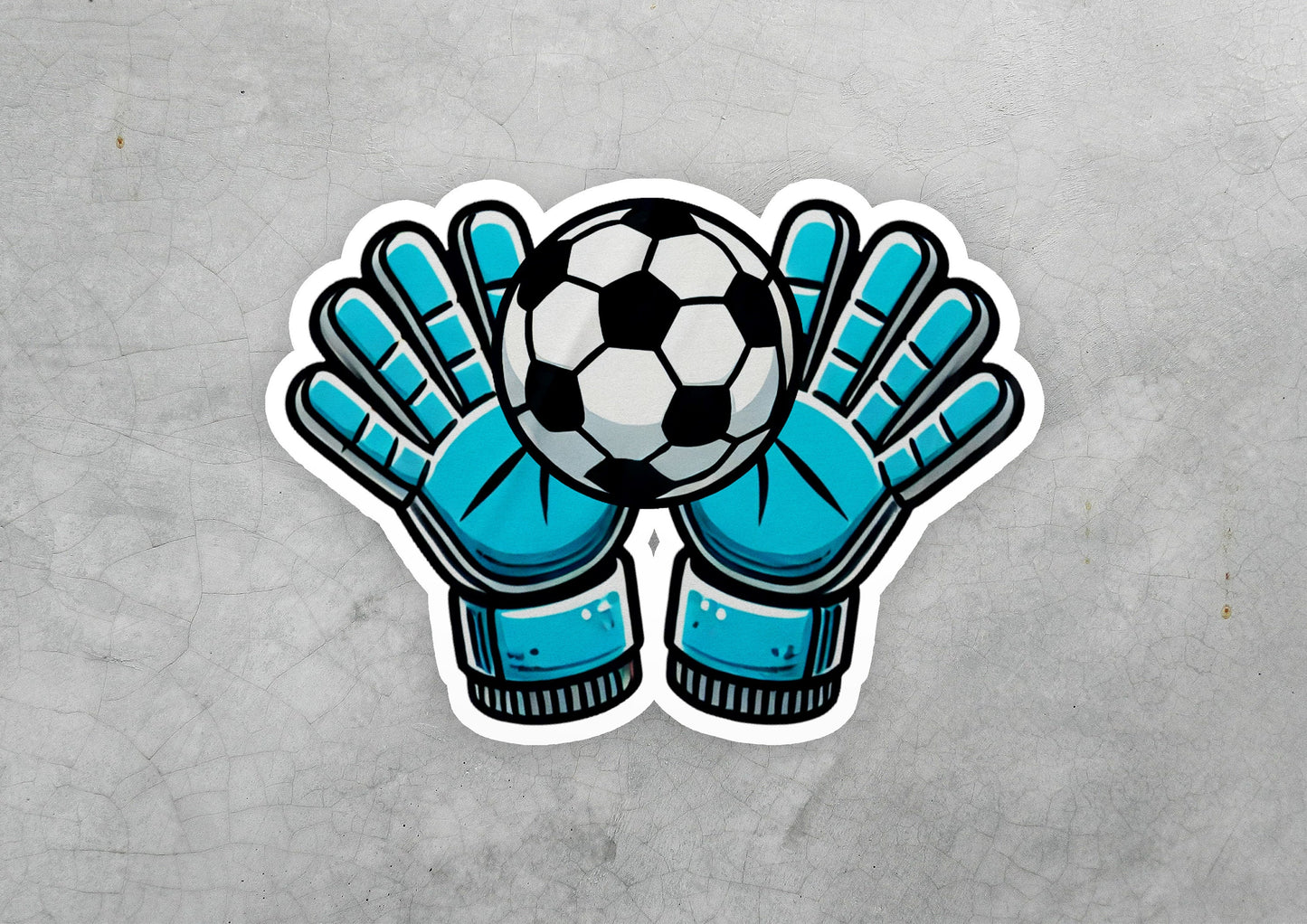 a sticker of a soccer ball and gloves