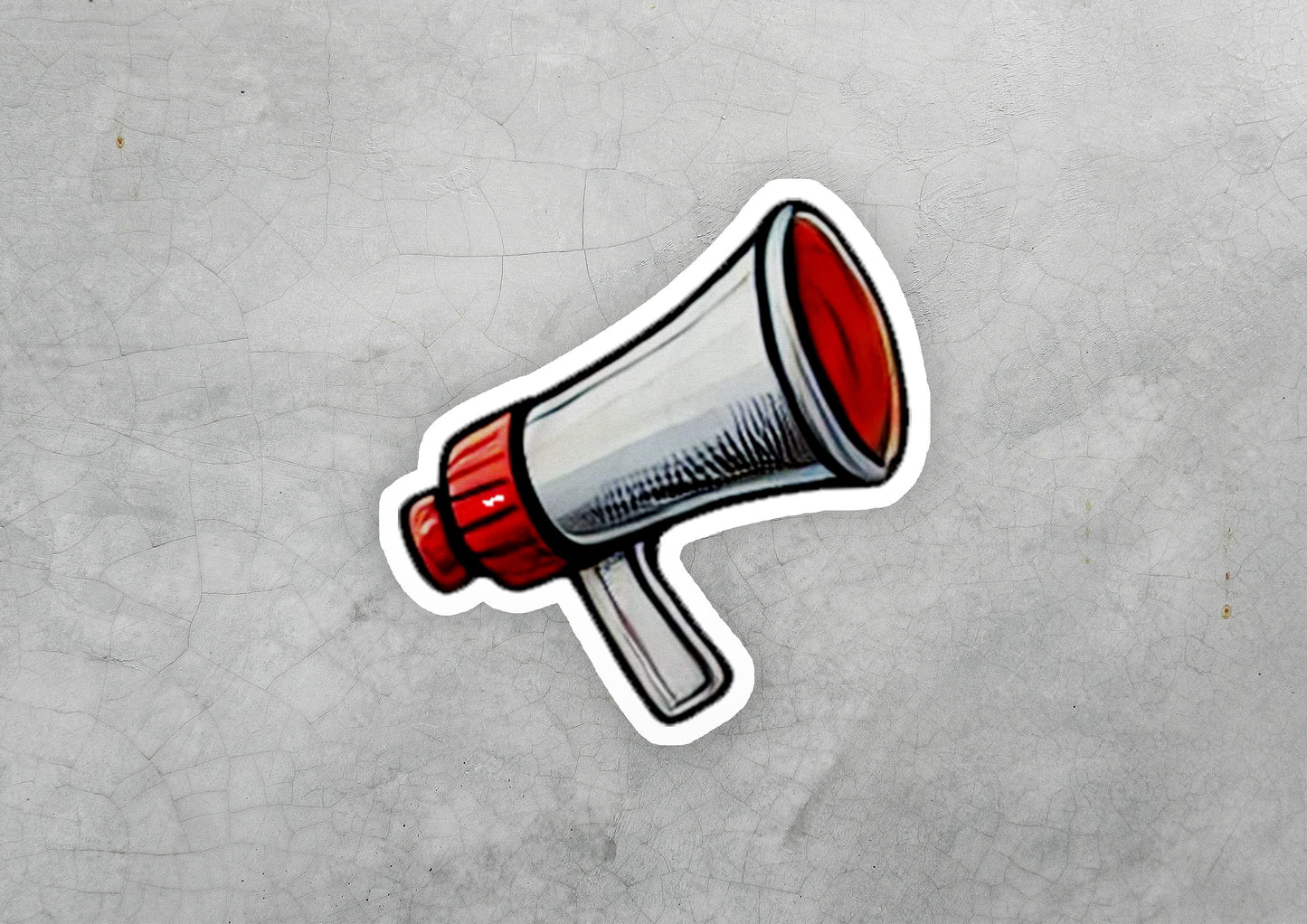 a sticker of a red and white megaphone