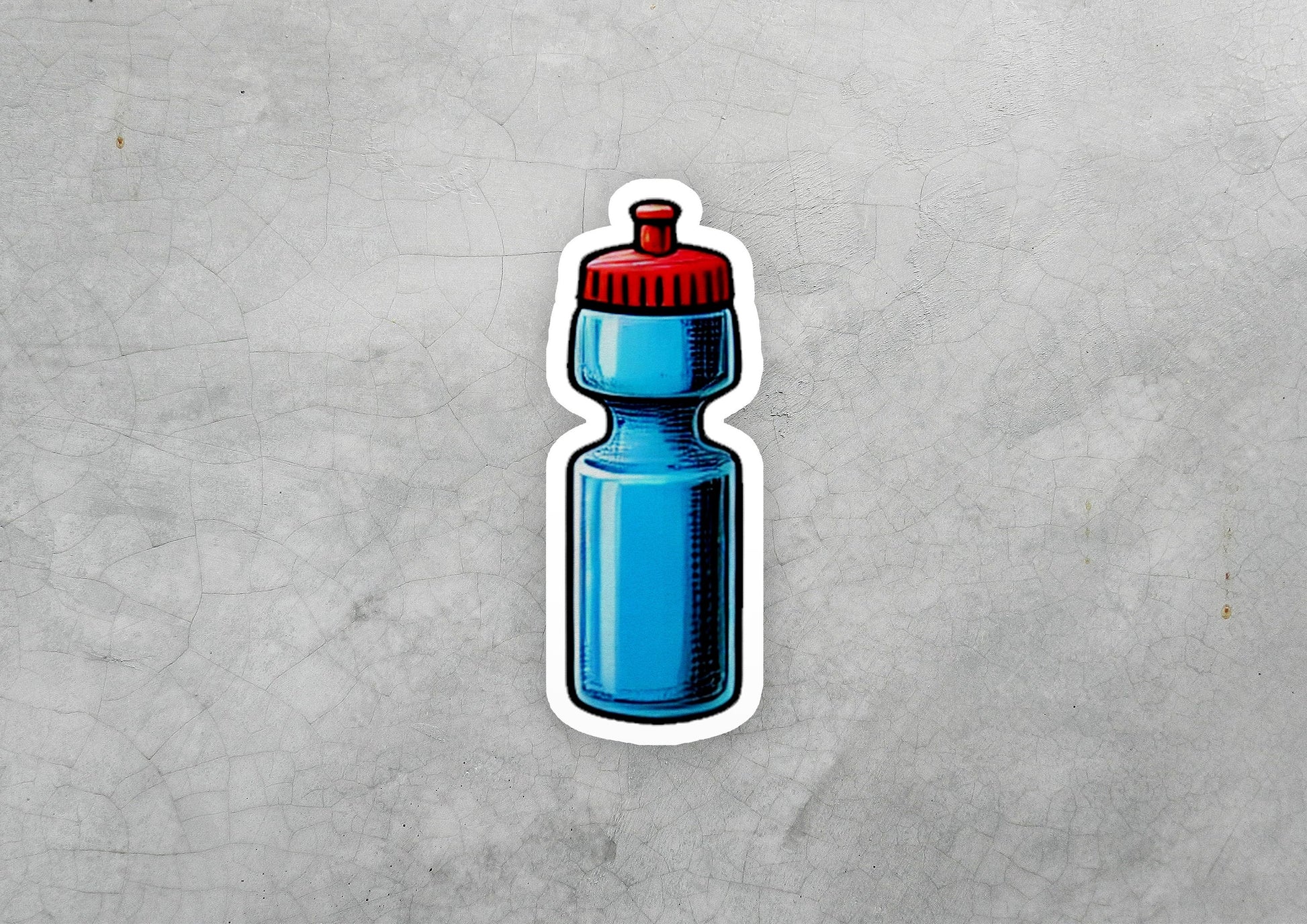 a sticker of a blue water bottle