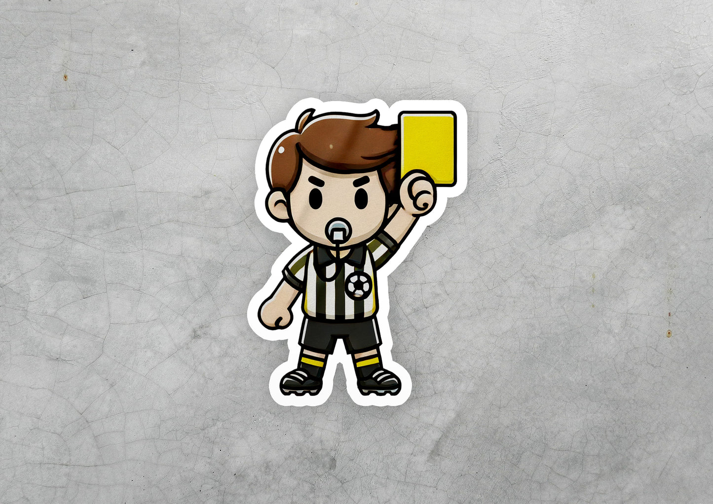 a sticker of a man holding a yellow flag