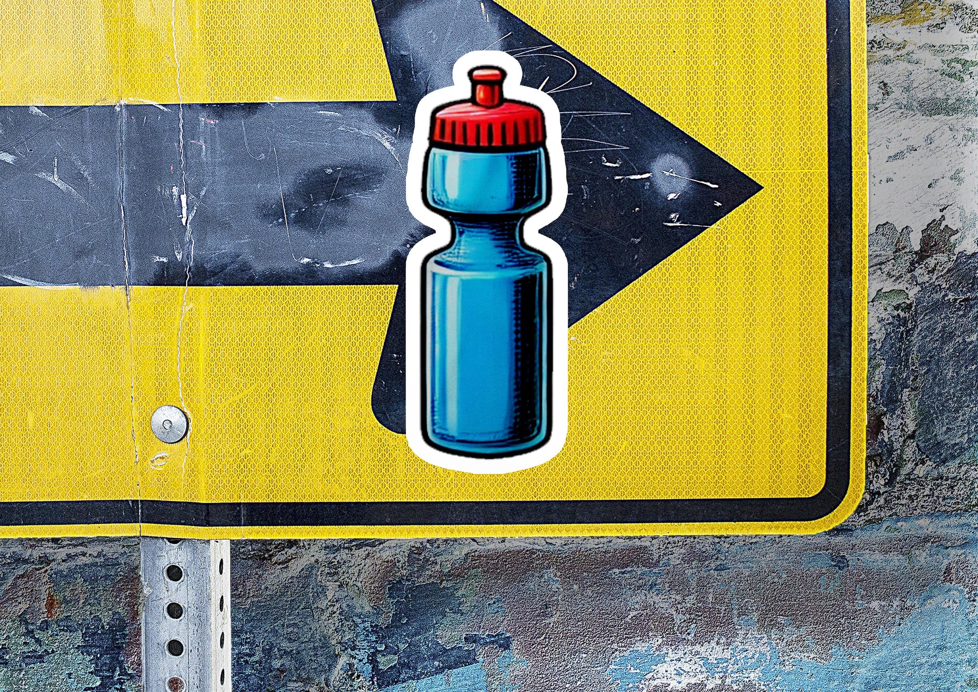 a sticker of a water bottle on a street sign