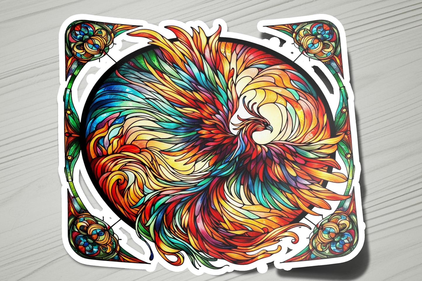 a sticker of a colorful bird of prey