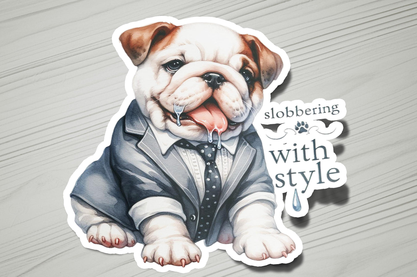 a sticker of a dog wearing a suit and tie