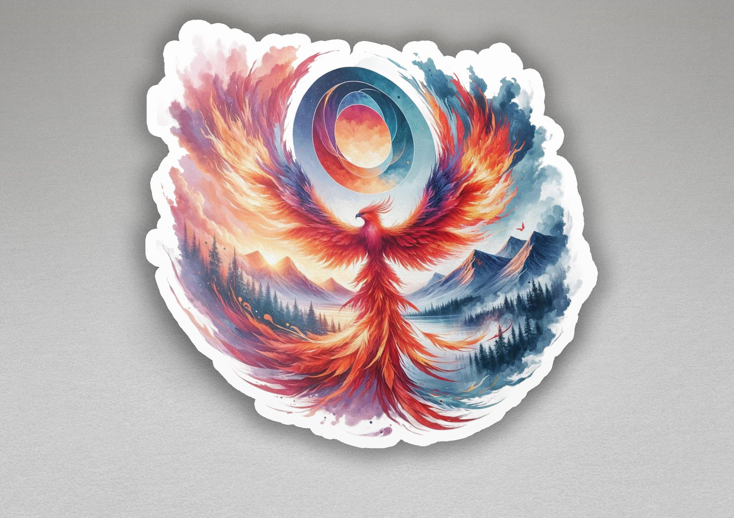 a sticker with a painting of a bird of prey