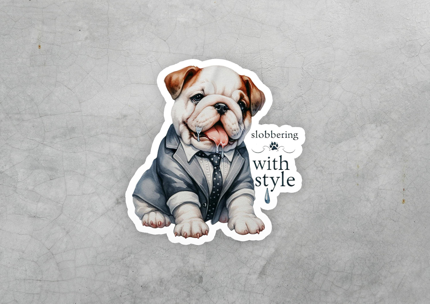 a sticker of a dog wearing a suit and tie