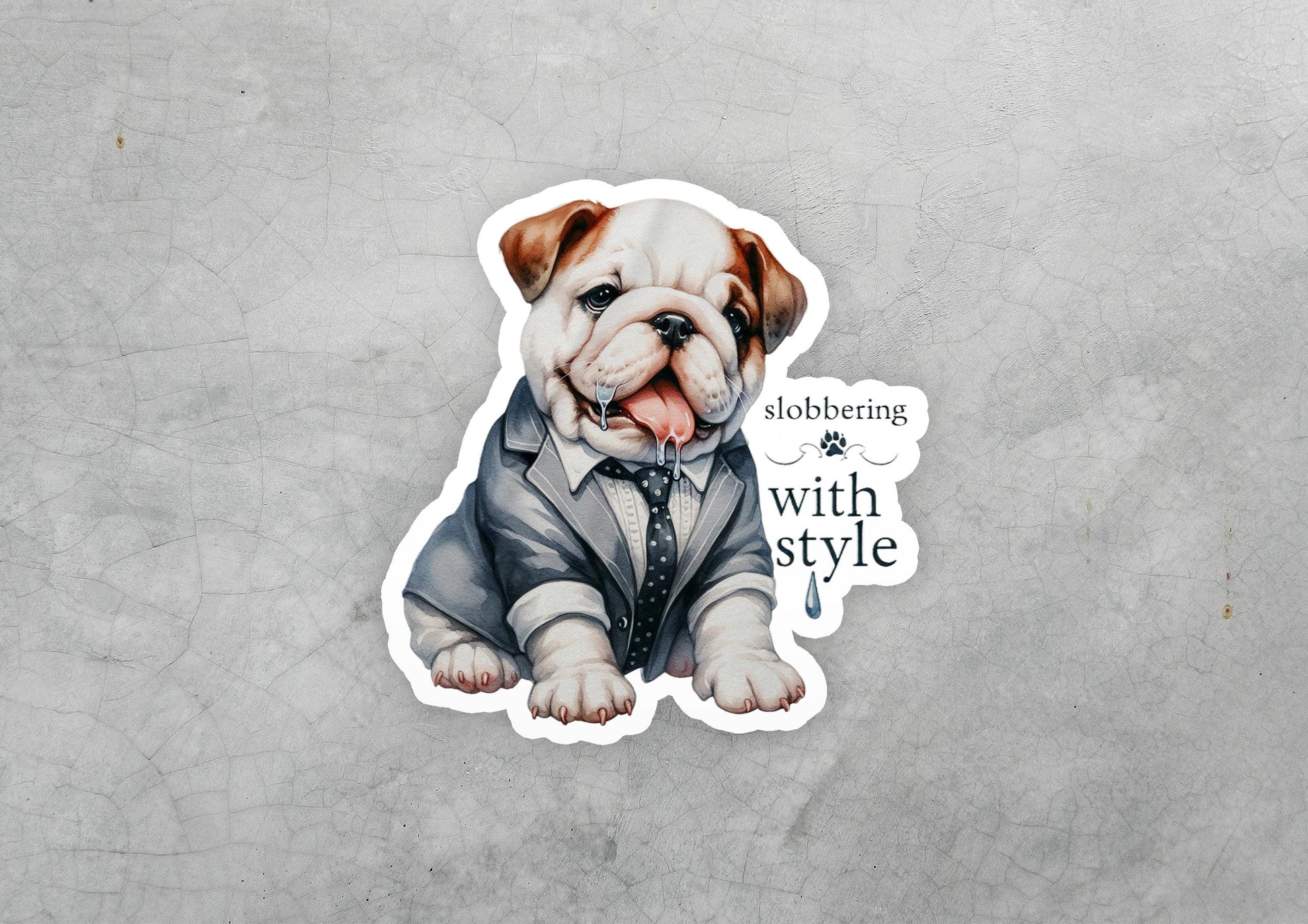 a sticker of a dog wearing a suit and tie