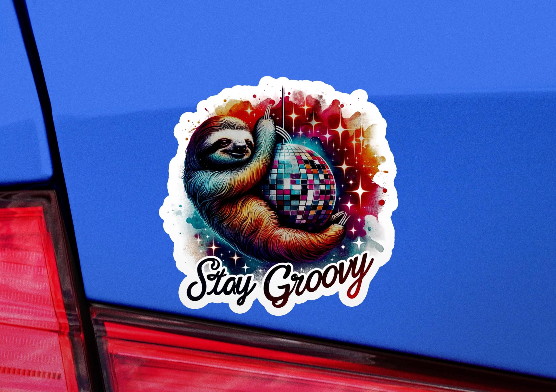 a sticker of a slotty on the back of a car