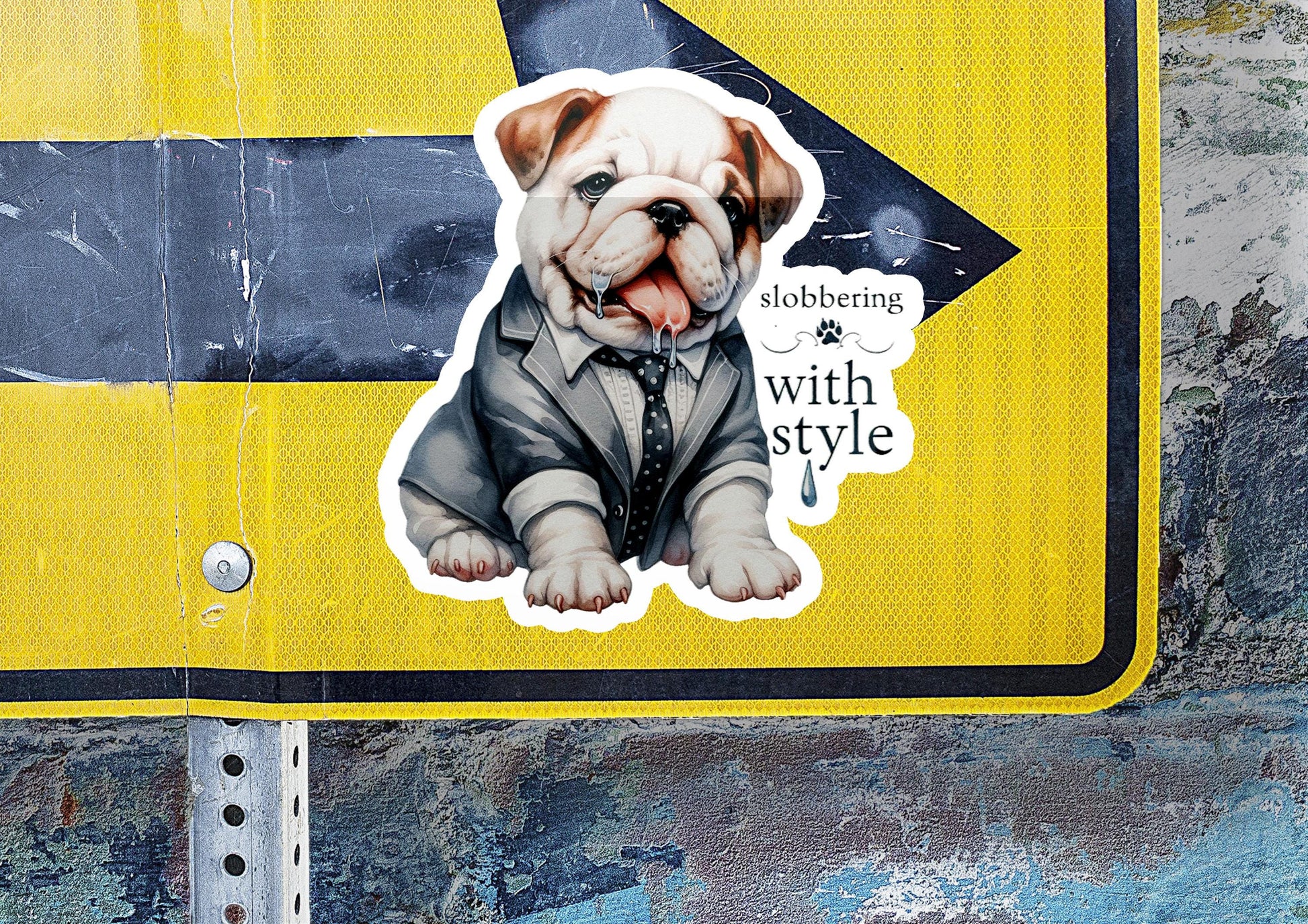 a sticker of a dog wearing a suit and tie