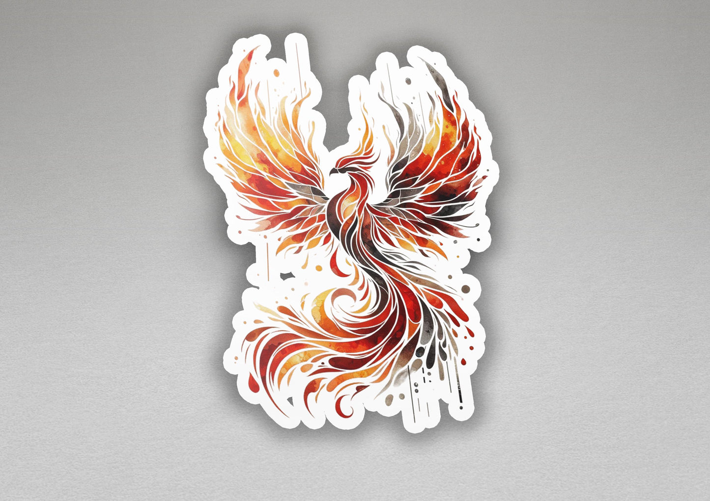 a sticker of a bird with orange and red feathers