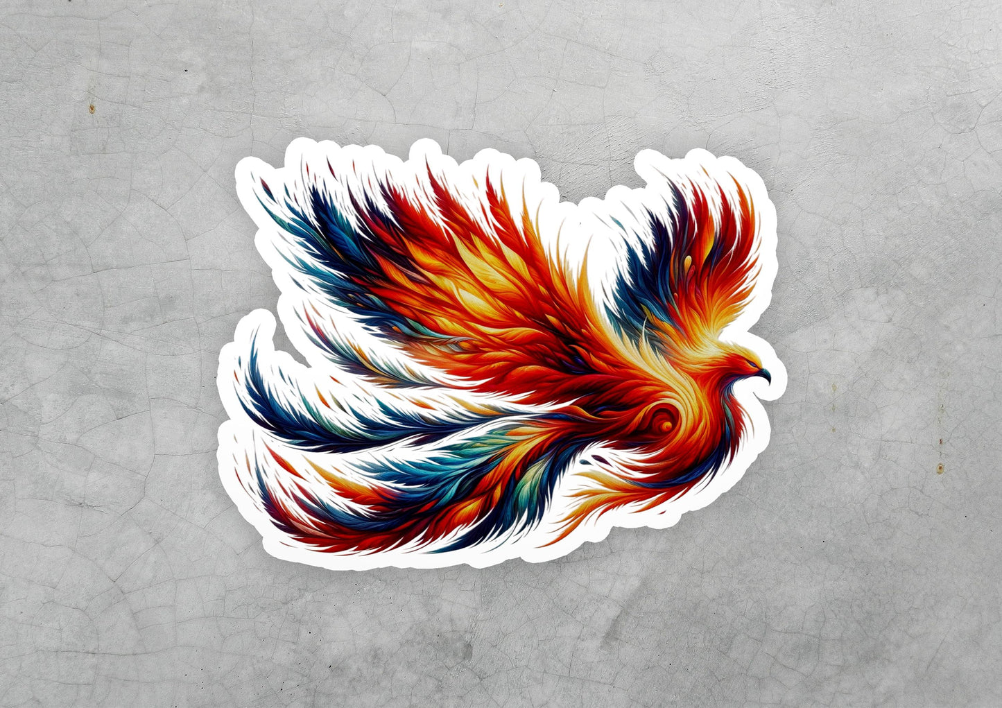 a sticker of a bird with multicolored feathers