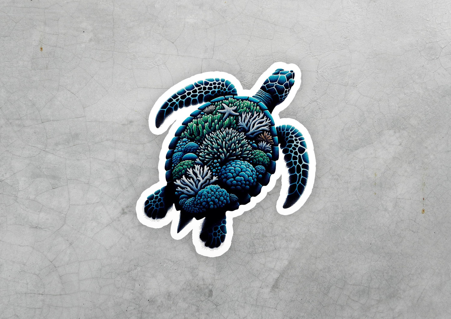 a sticker of a turtle on a concrete surface