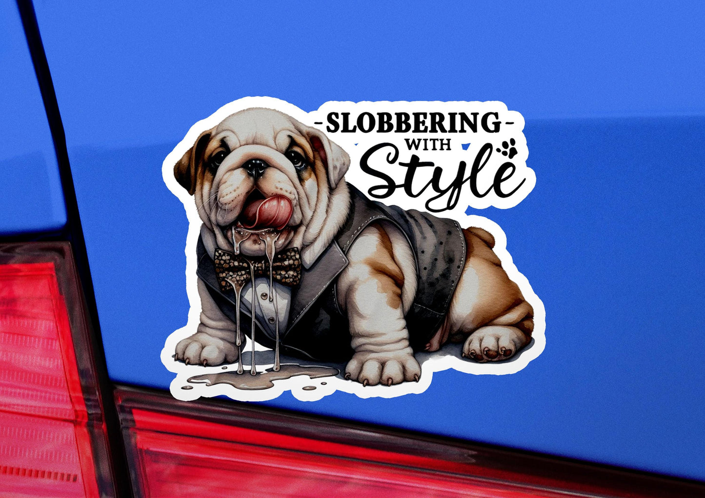 a sticker of a dog wearing a bow tie