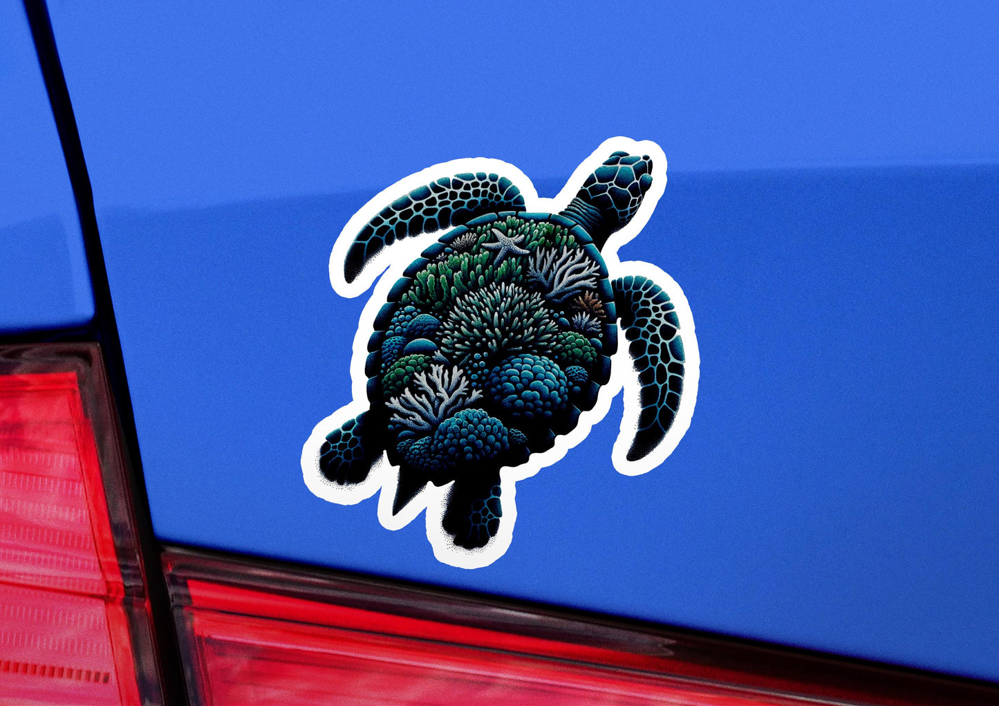 a turtle sticker on the back of a car