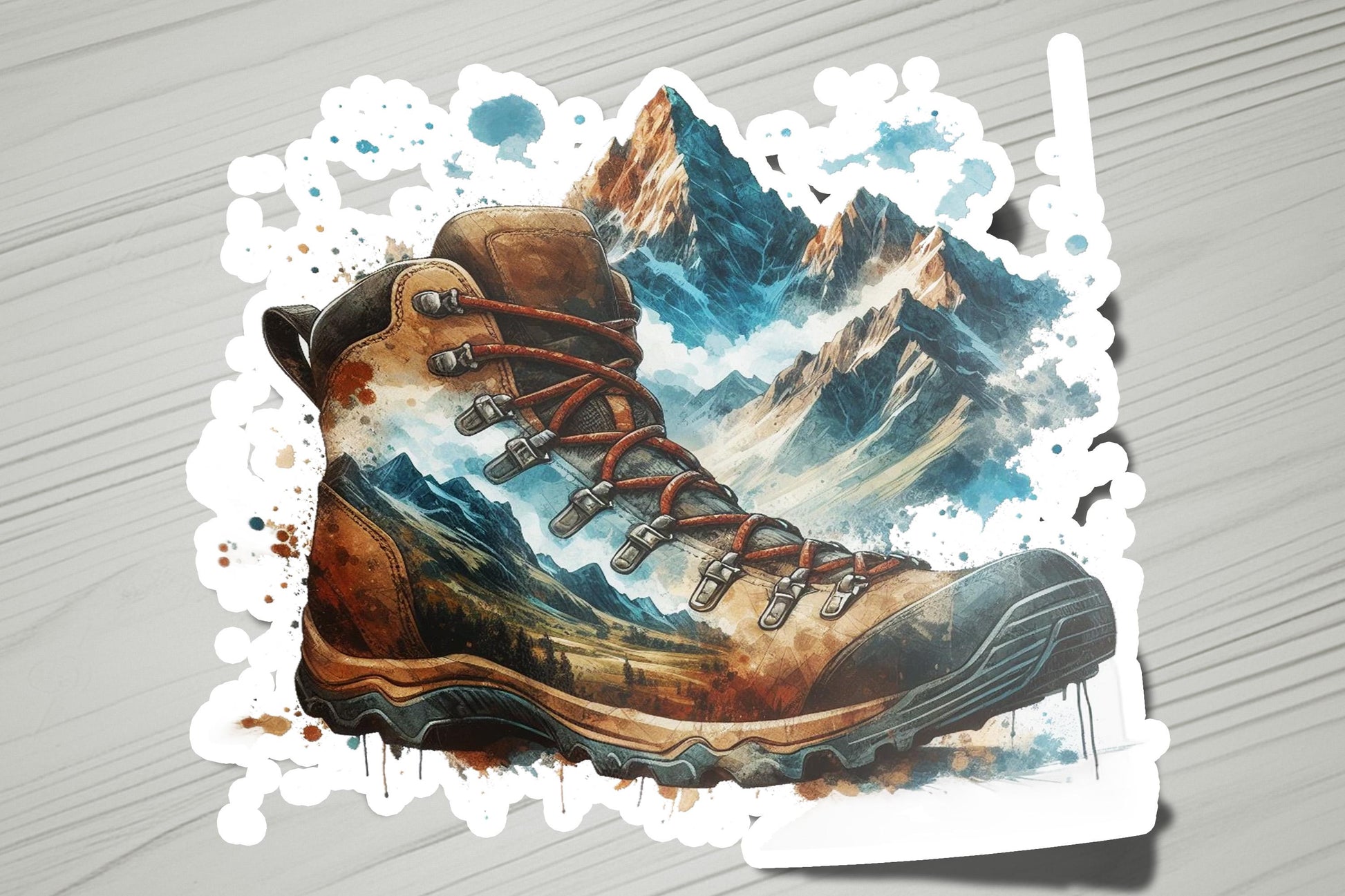 a painting of a pair of hiking boots