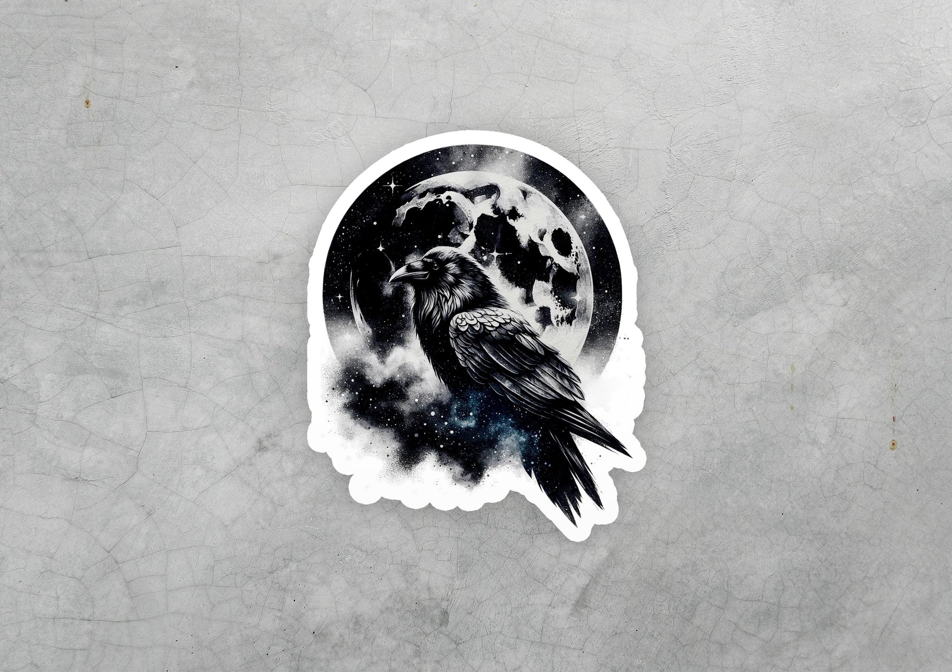 a sticker of a bird with a full moon in the background