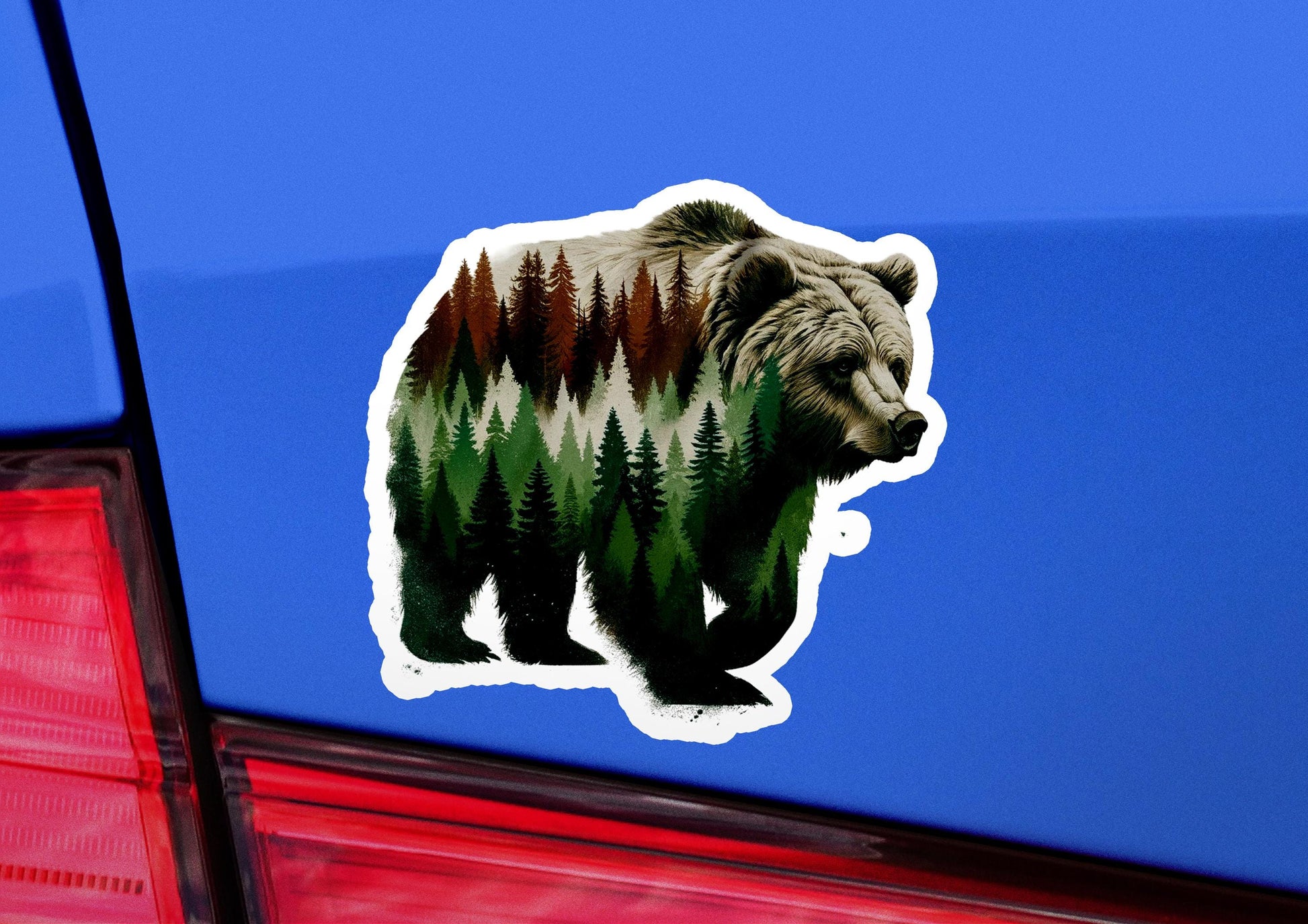 a bear sticker on the back of a car