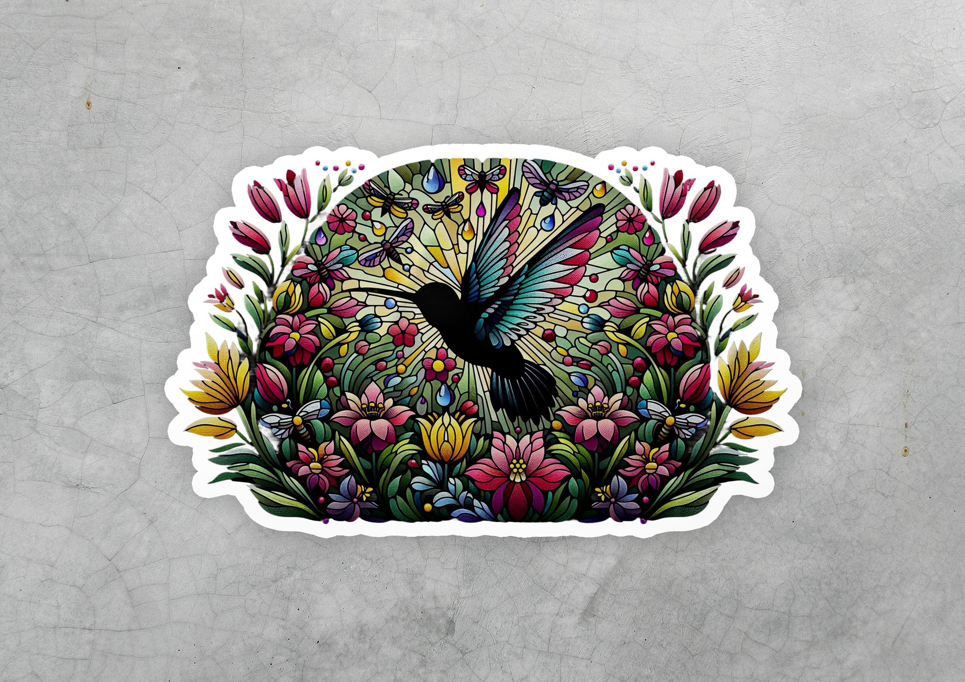 a sticker of a bird with flowers on it