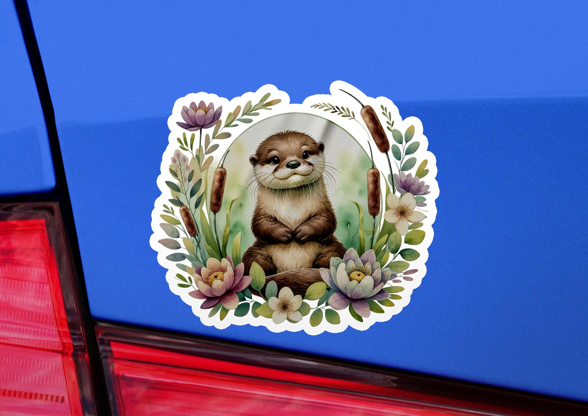 a sticker of an otter on the back of a car