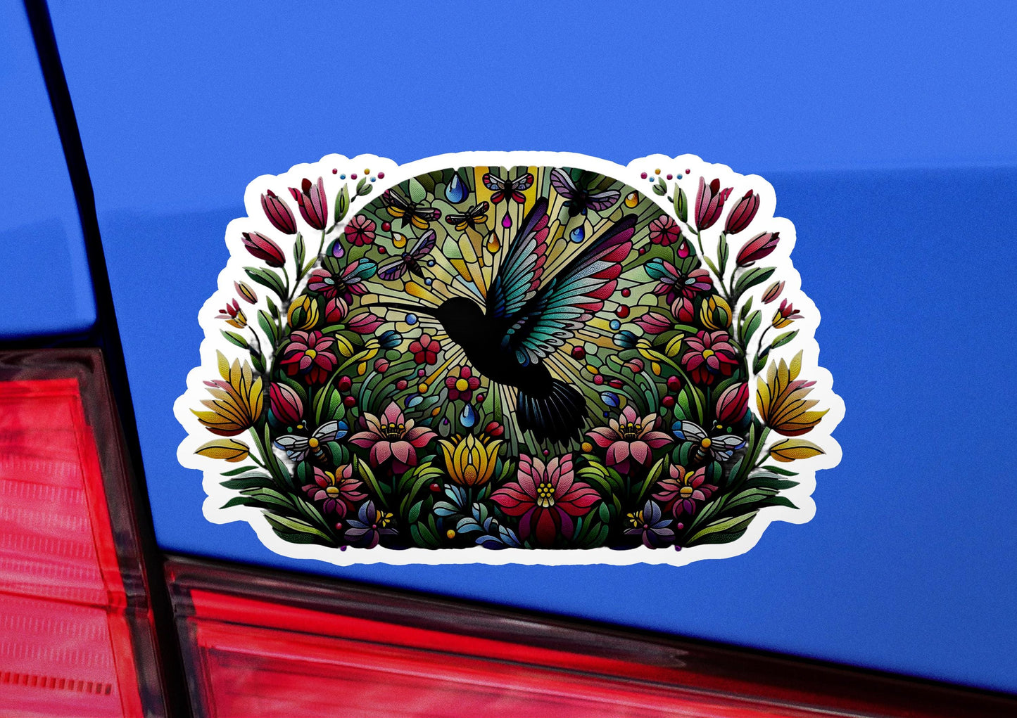 a car with a sticker of a bird on it