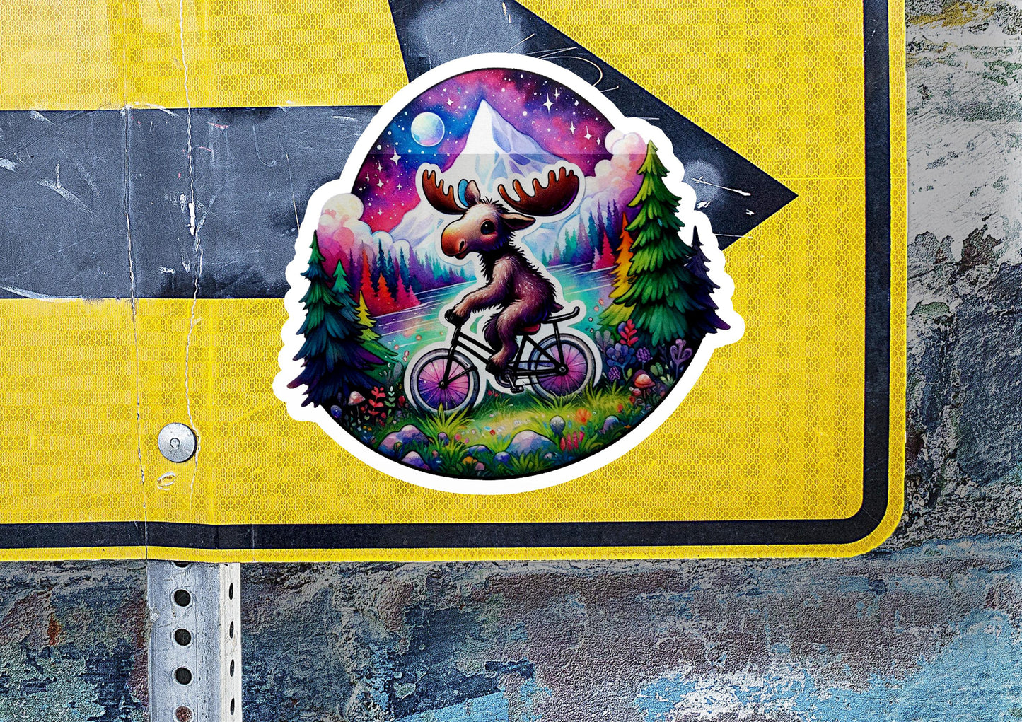 a sticker of a deer riding a bicycle