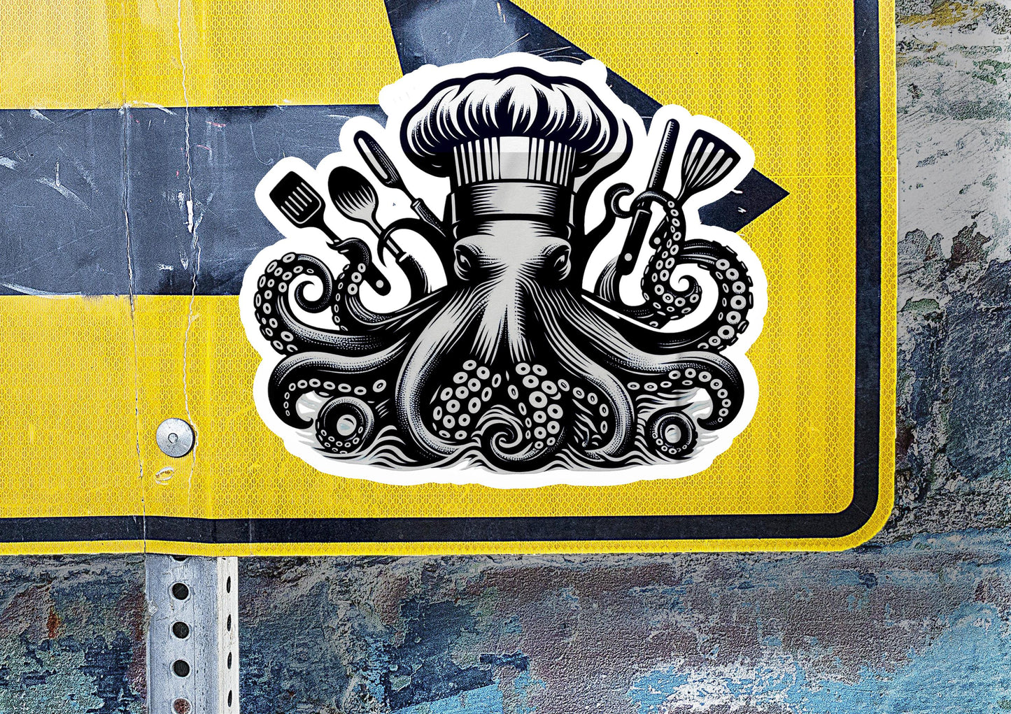 a sticker of an octopus with a chef's hat on it