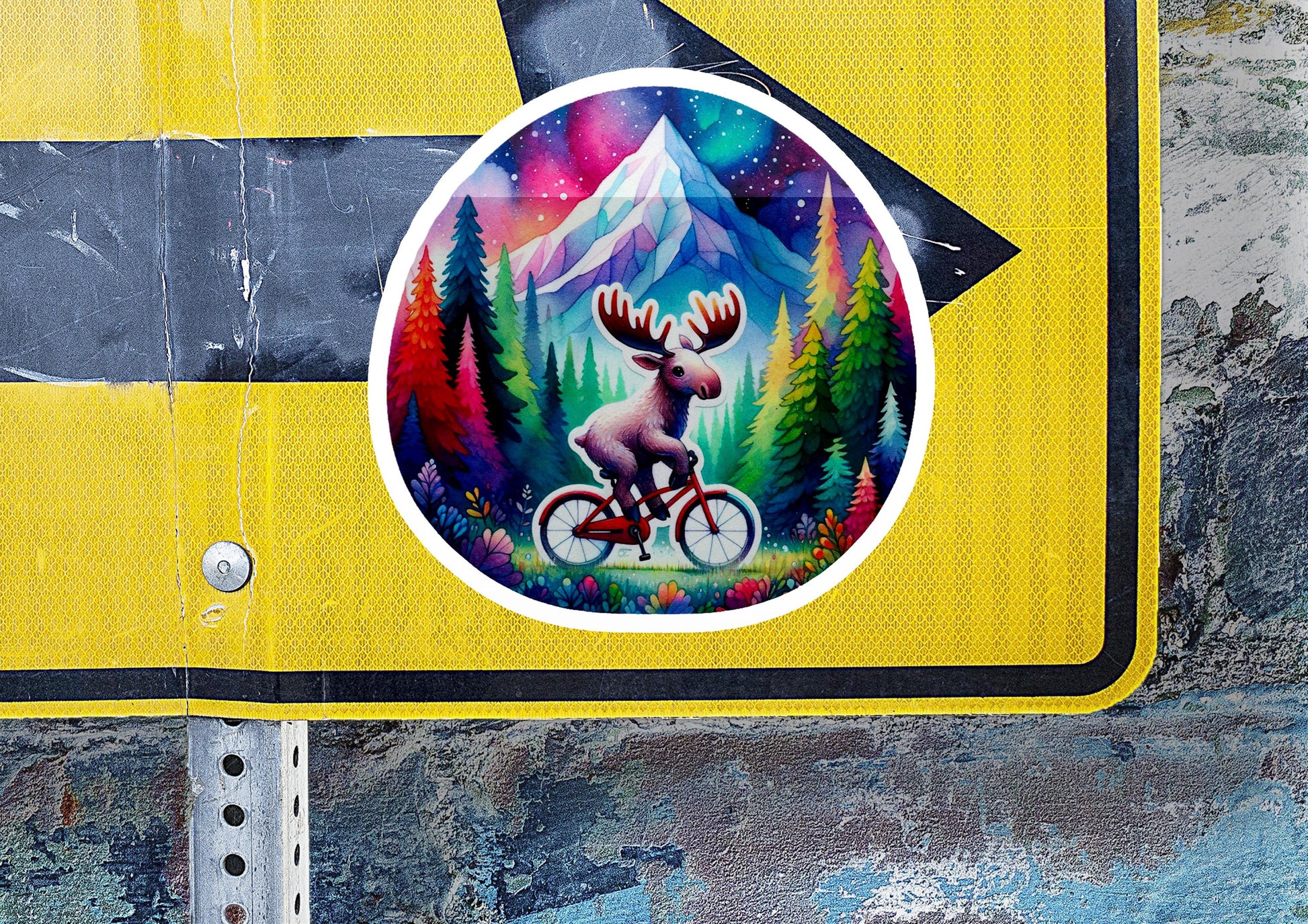 a street sign with a deer riding a bicycle