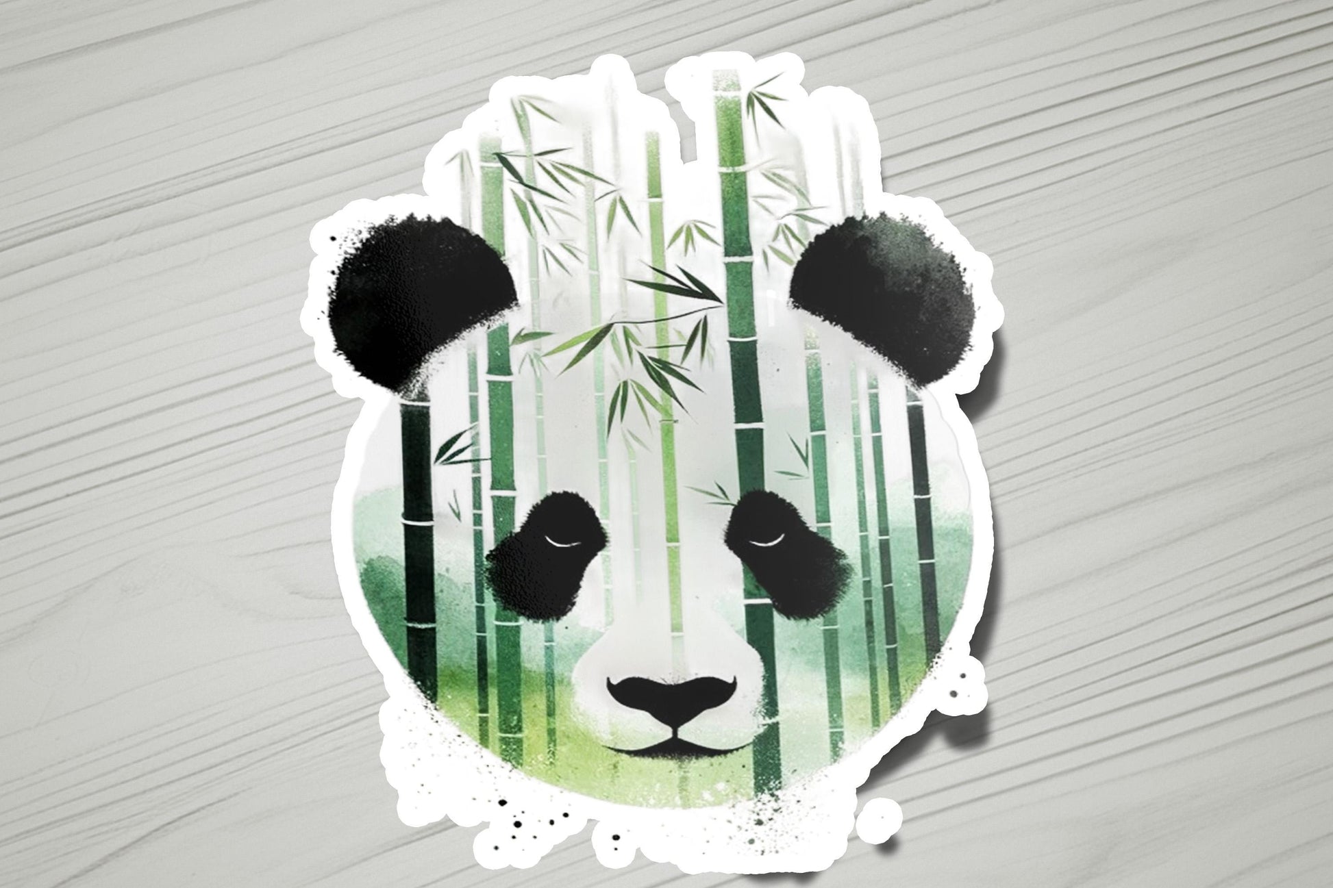 a panda bear sticker with bamboo trees in the background