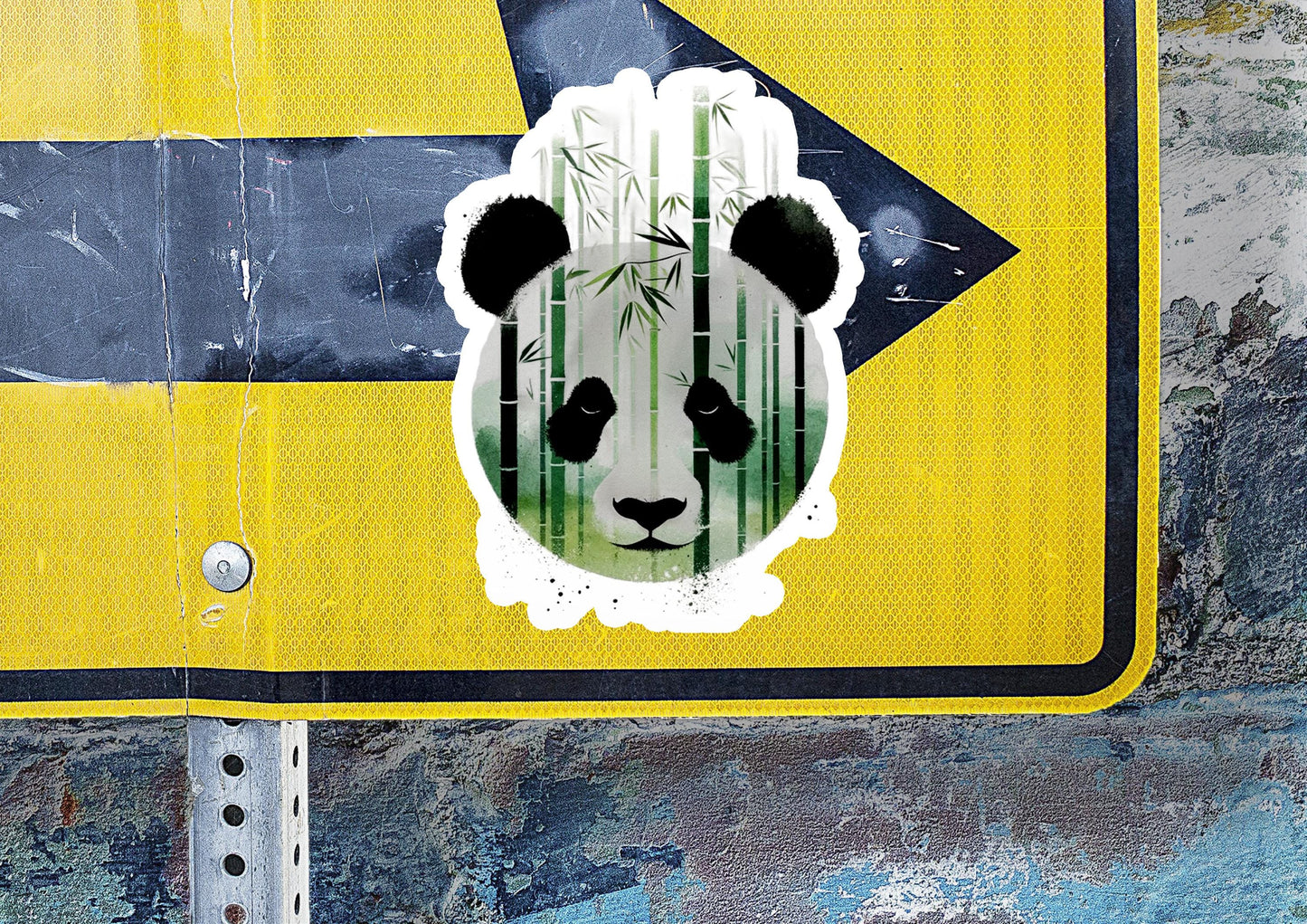 a sticker of a panda bear on a street sign