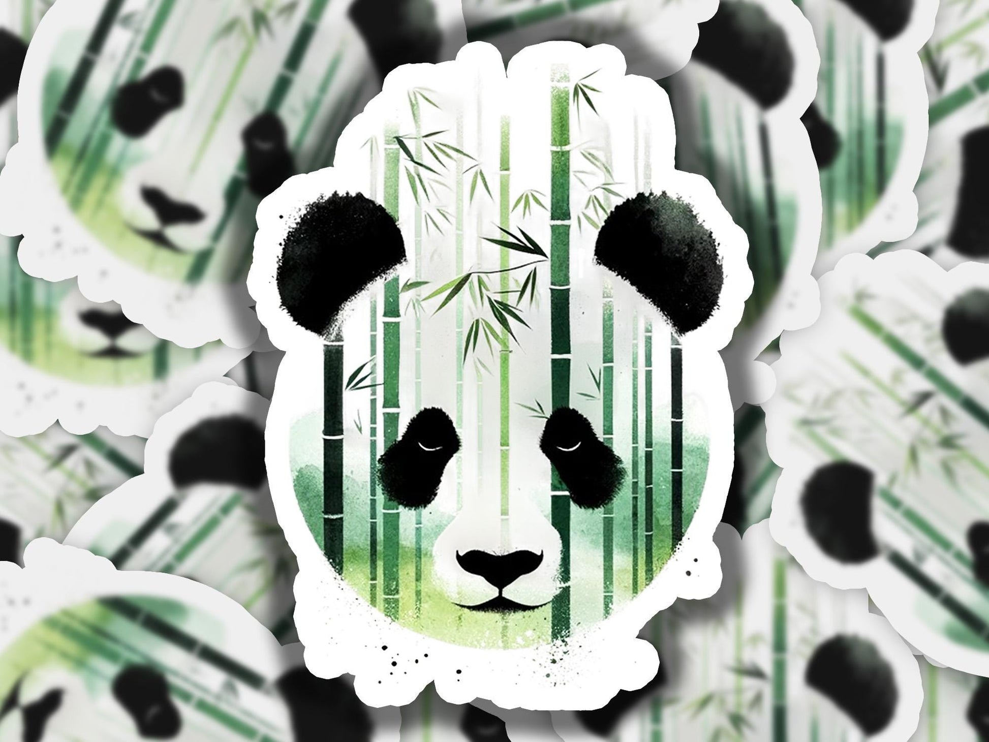 a panda bear sticker sitting on top of a pile of stickers