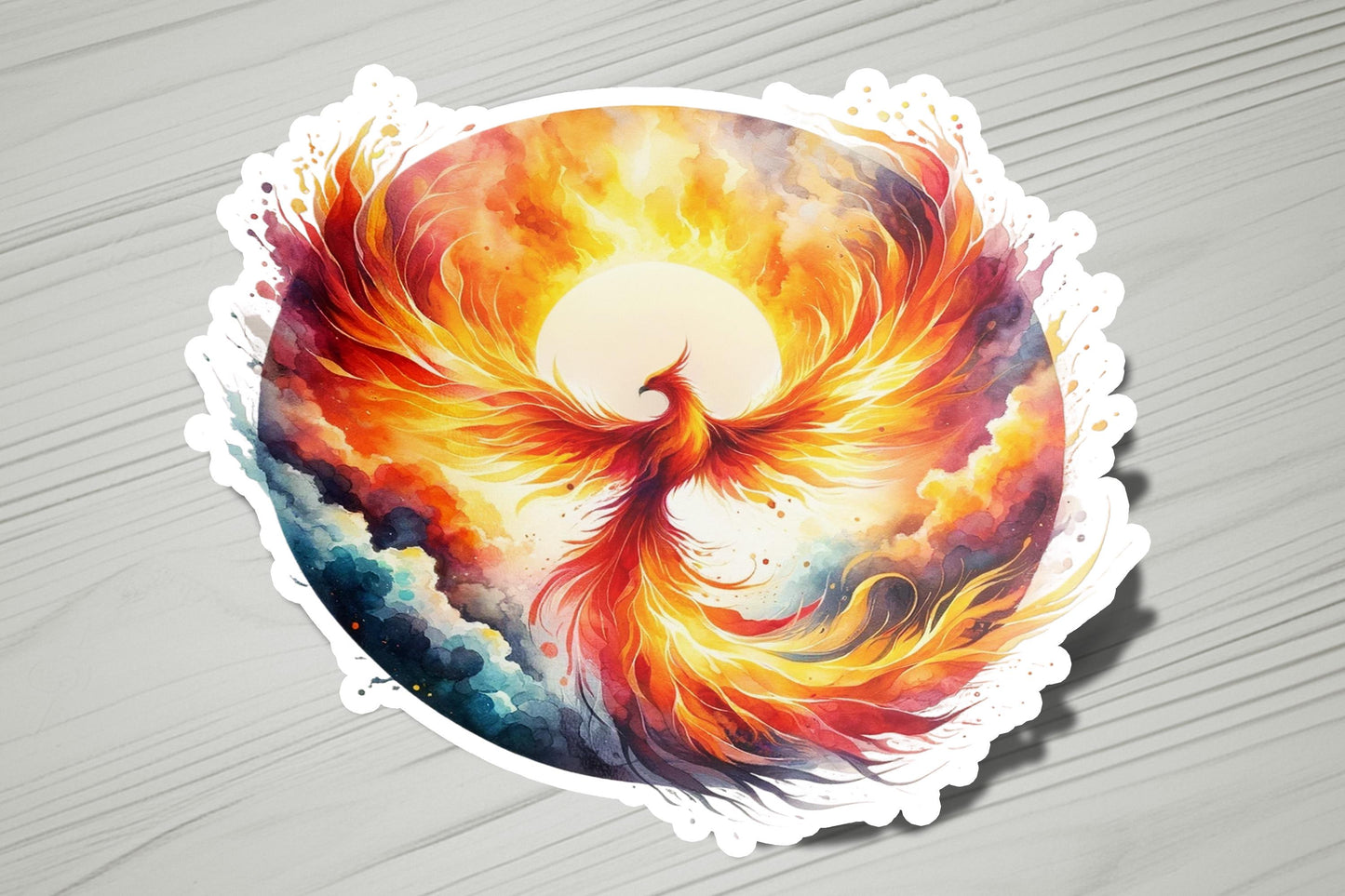 a sticker of a firebird with a white background