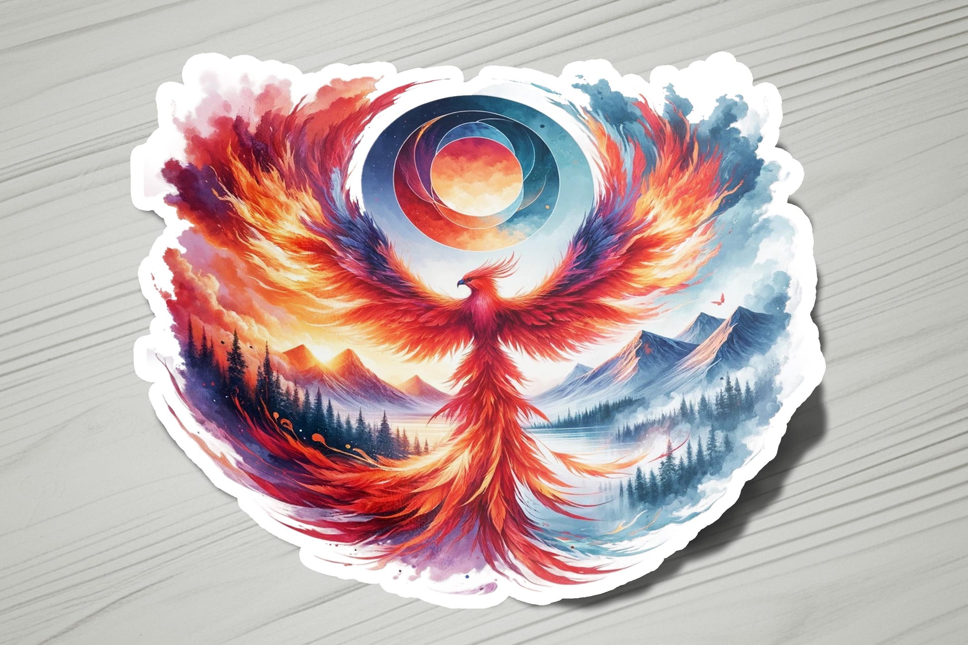 a sticker with a painting of a woman with wings