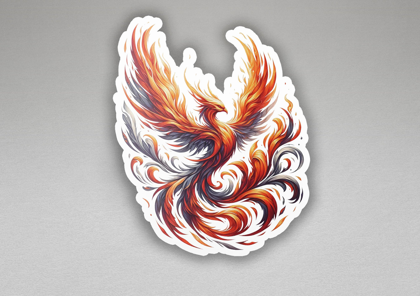 a sticker of an orange and red bird