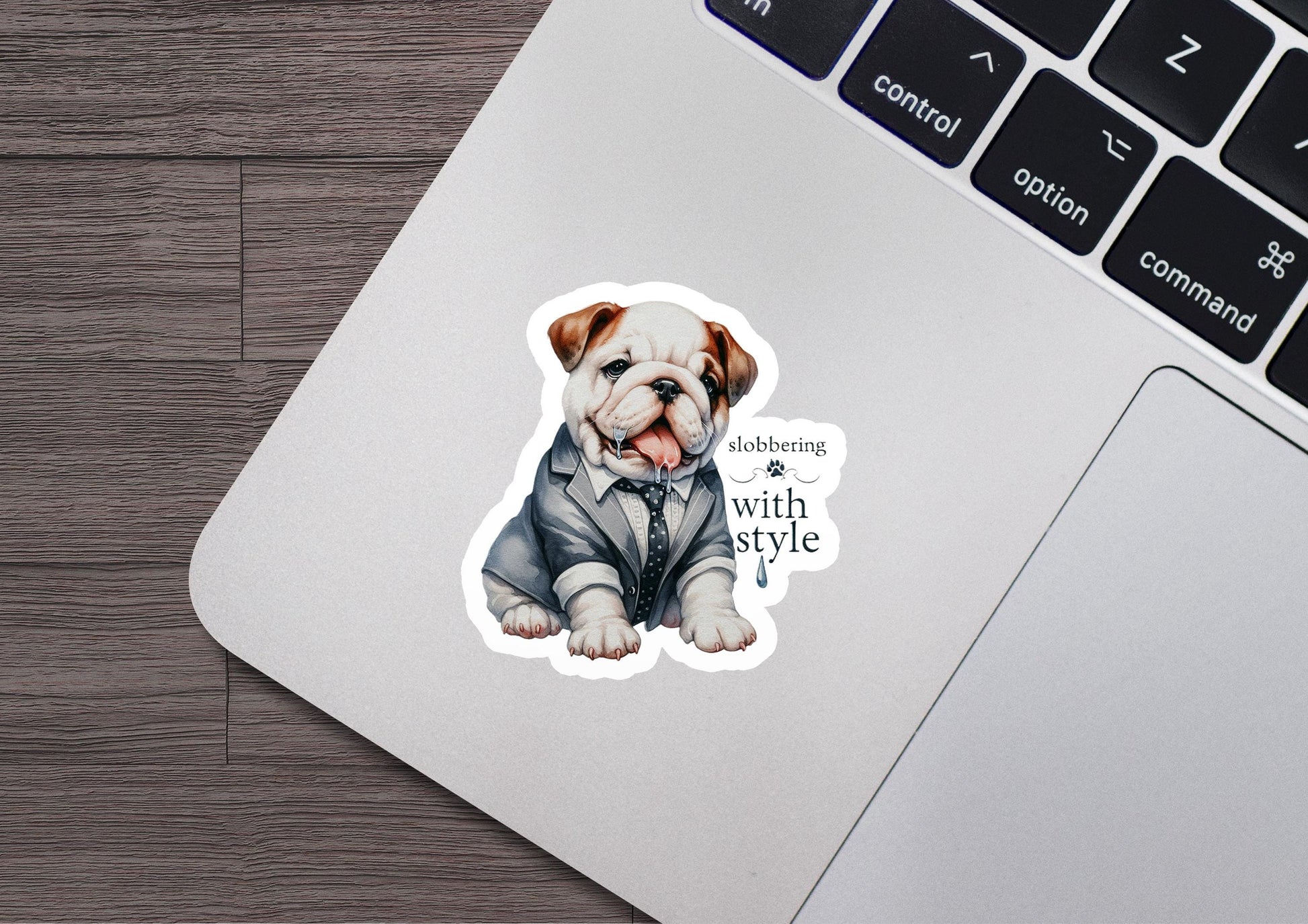 a sticker of a dog wearing a suit