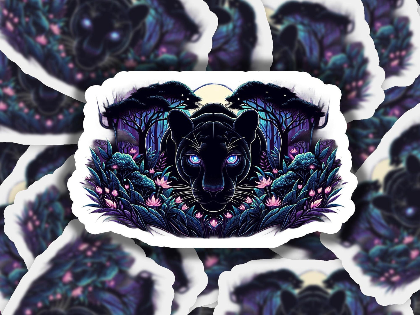 a sticker of a black bear surrounded by flowers