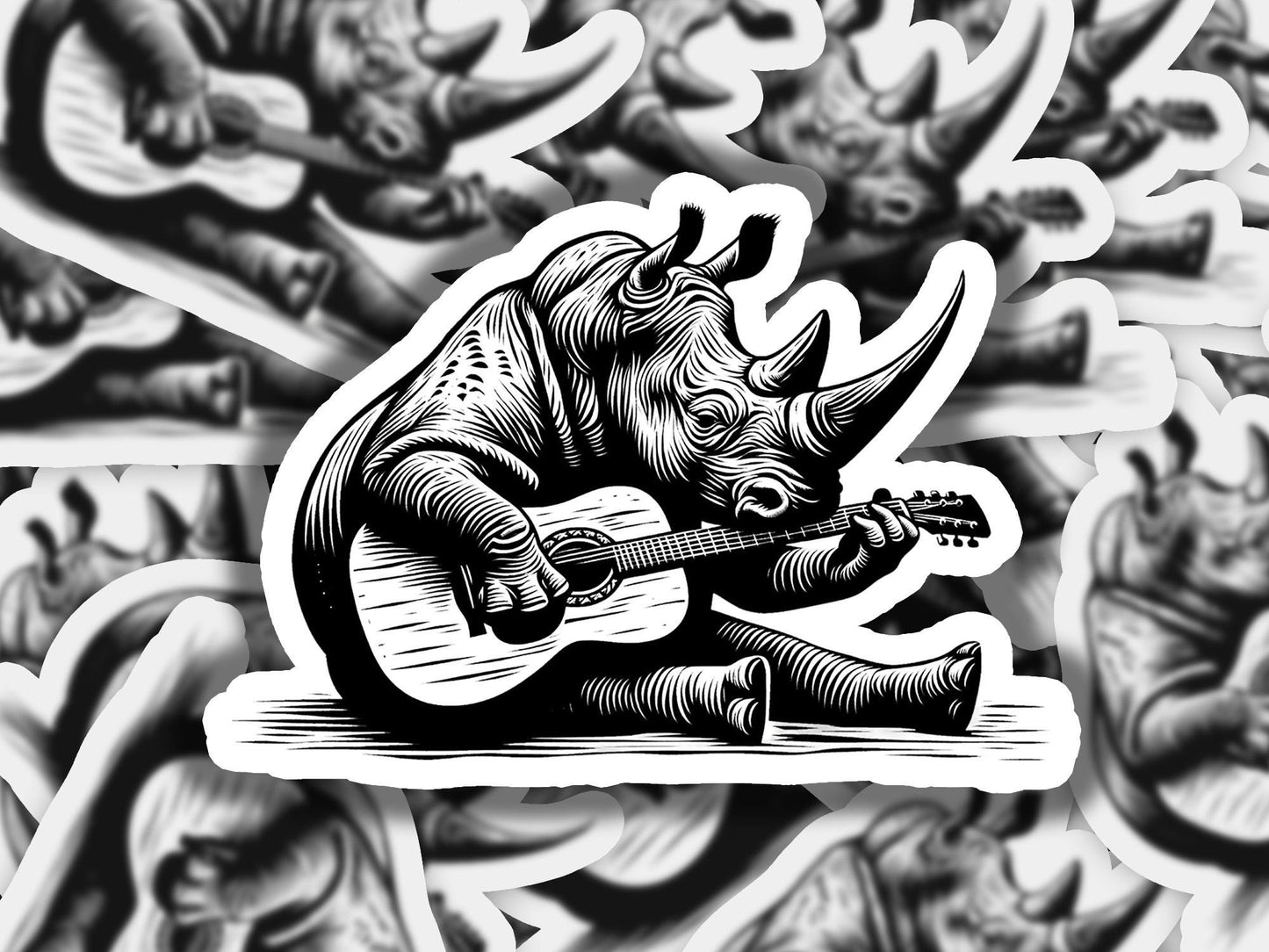 a drawing of a rhino playing a guitar