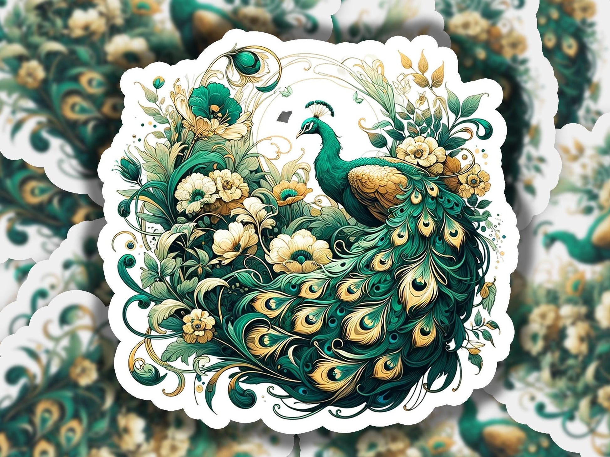 a picture of a peacock with flowers on it