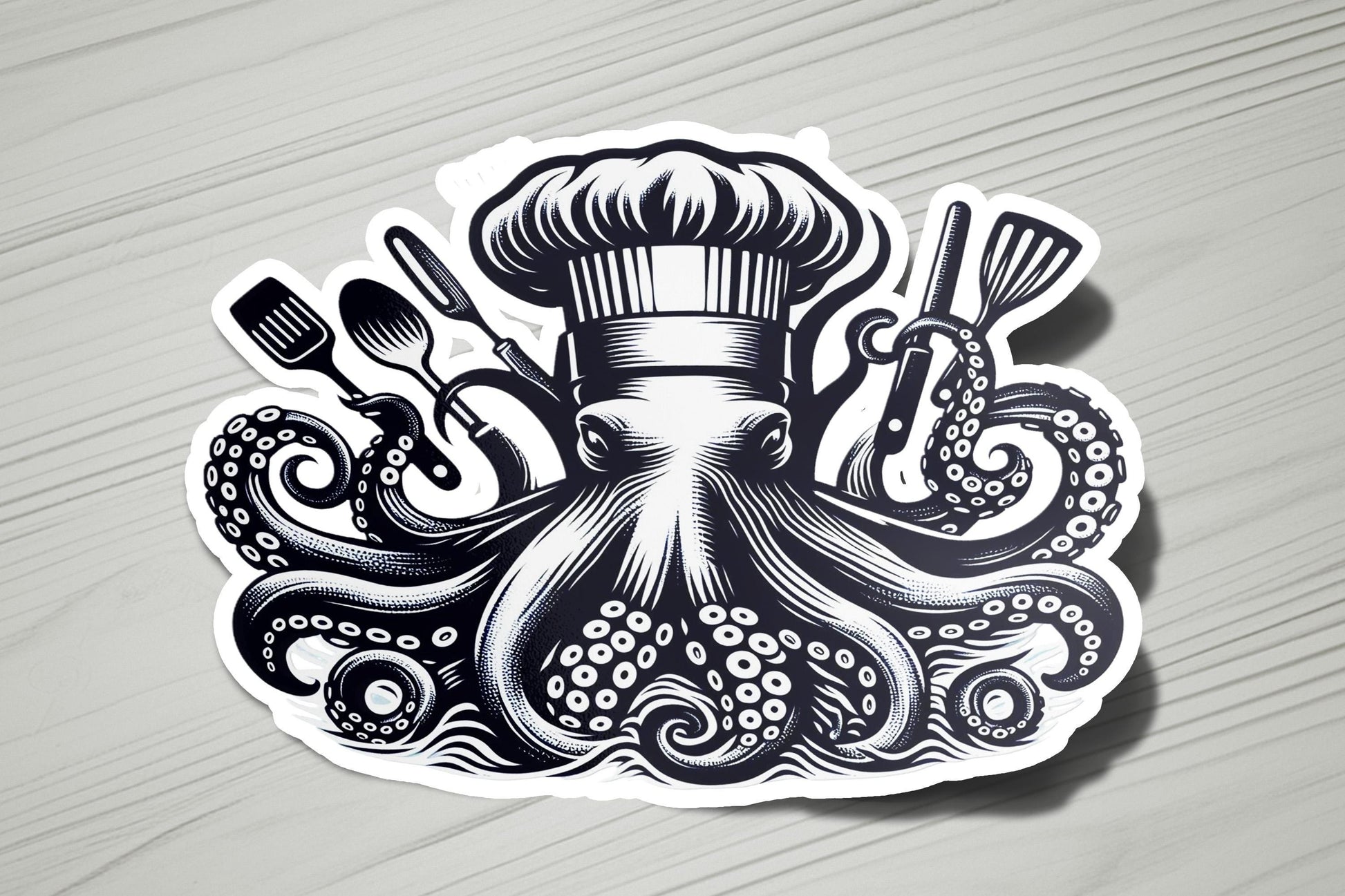 an octopus sticker with a chef's hat on it