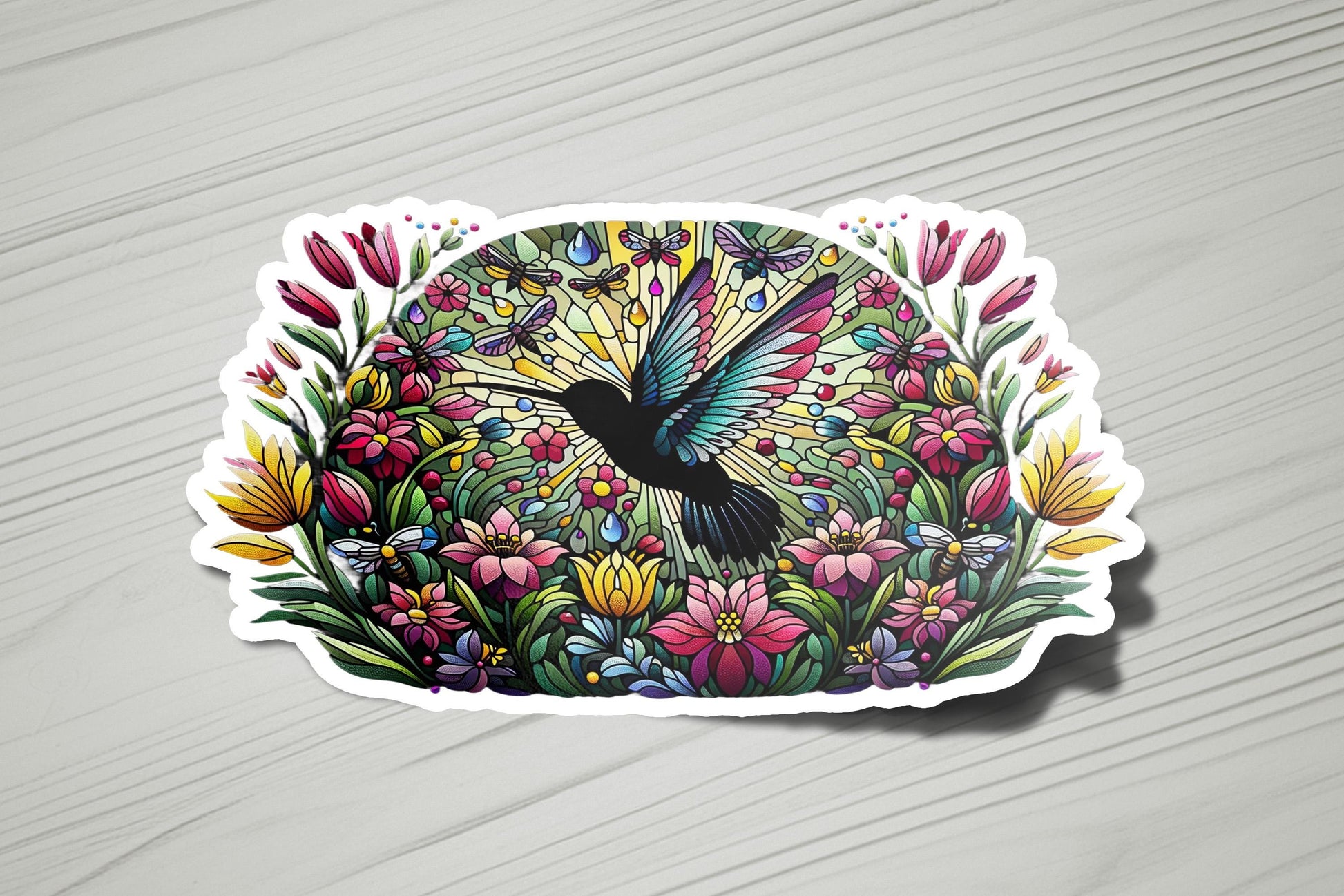 a sticker with a bird and flowers on it