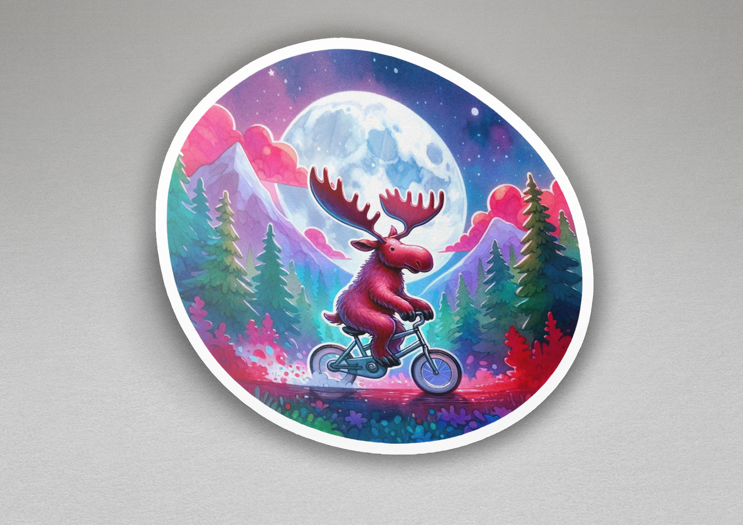 a sticker of a moose riding a bike