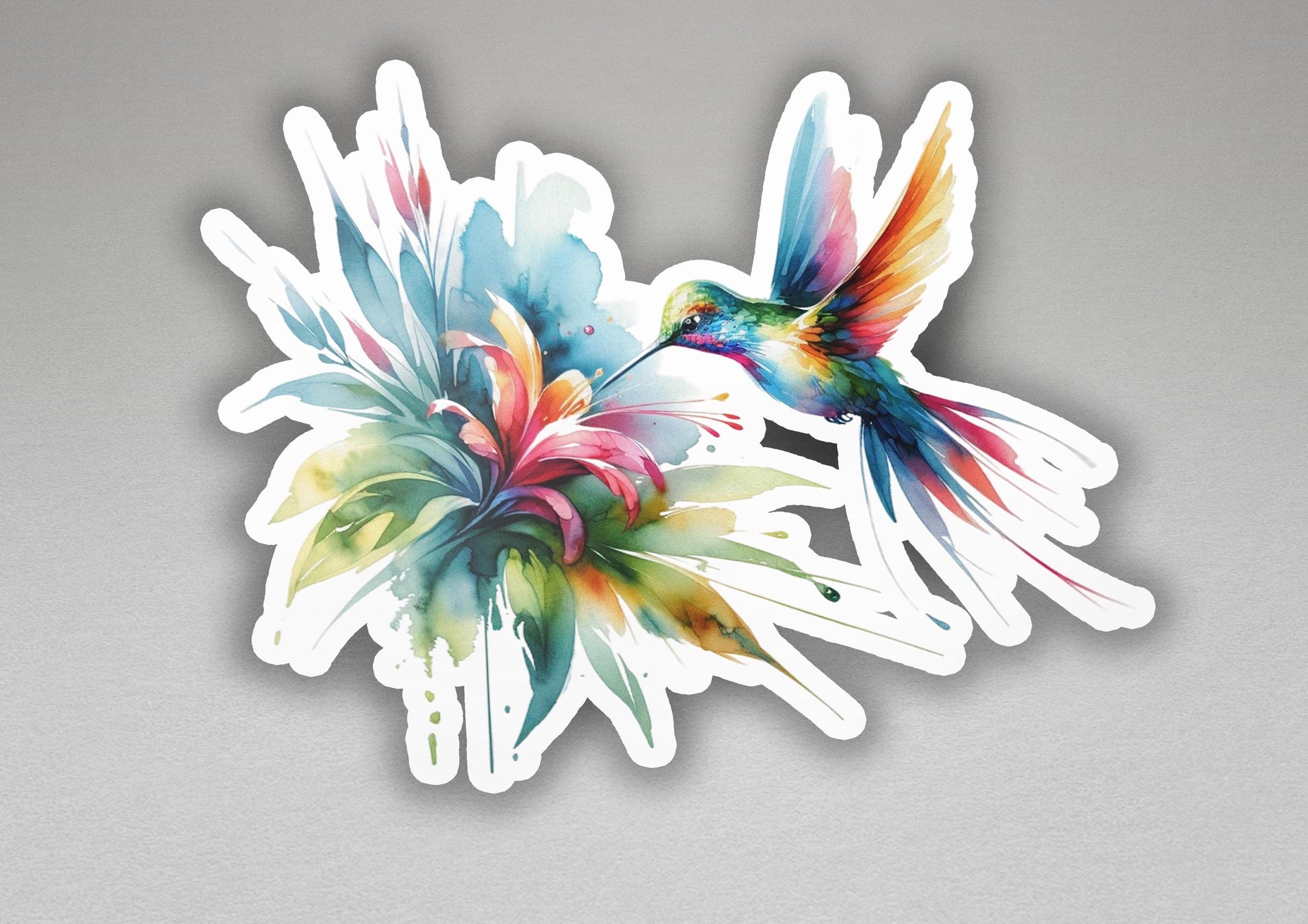 a sticker of a bird with a flower in its beak