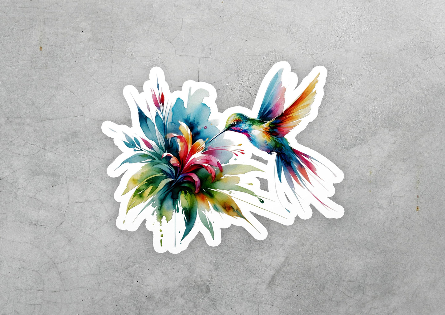 a sticker of a bird with a flower in its beak