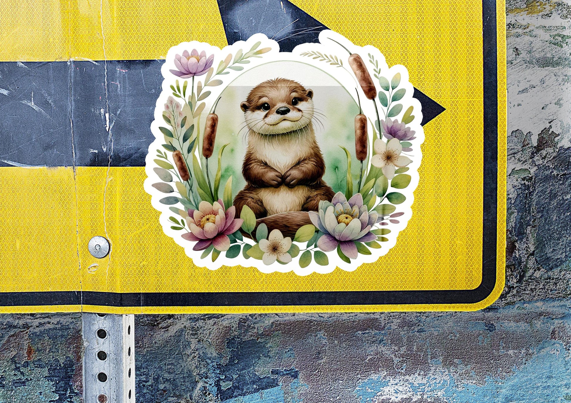 a street sign with a picture of a otter on it